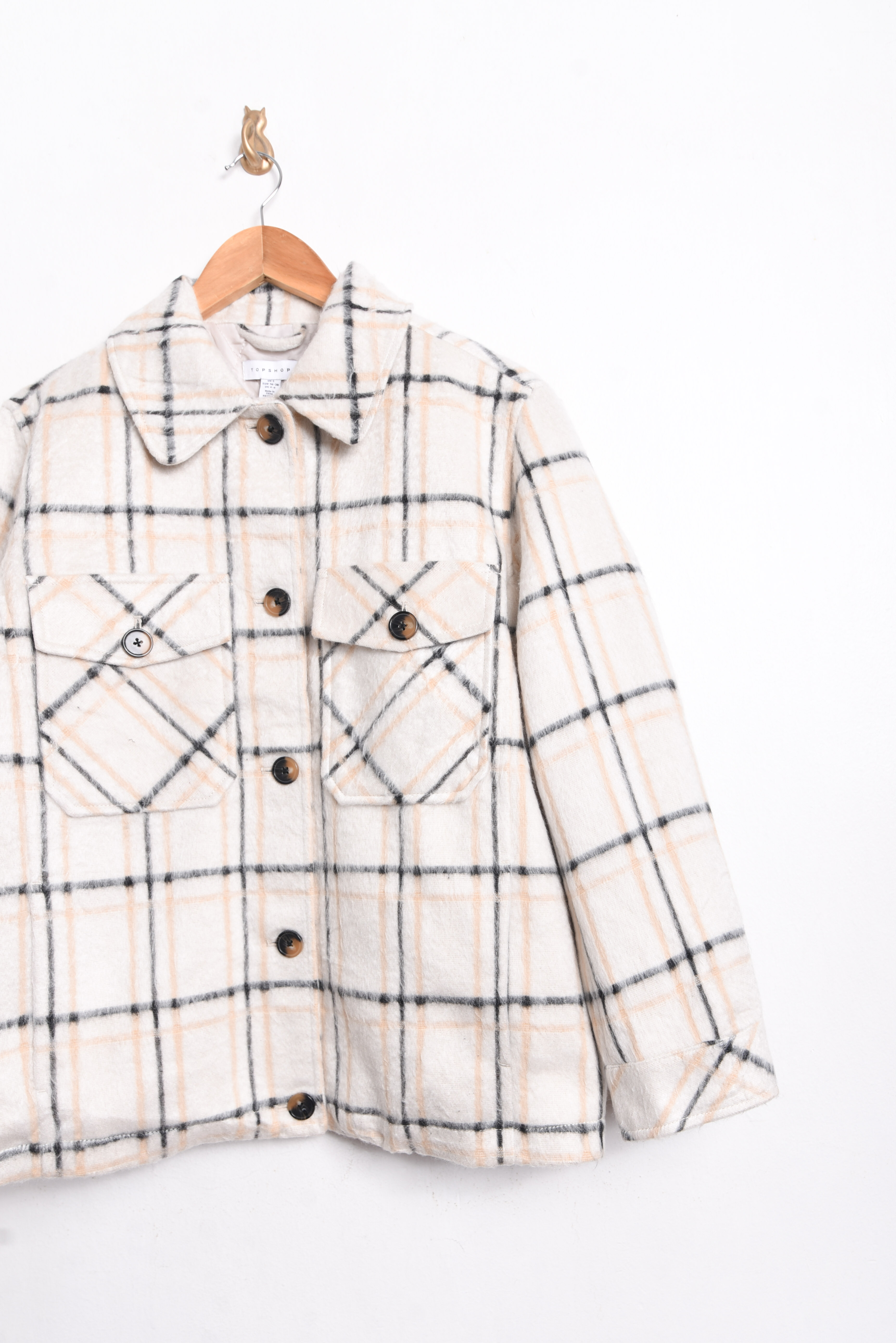 Chaqueta marfil tartán Topshop
