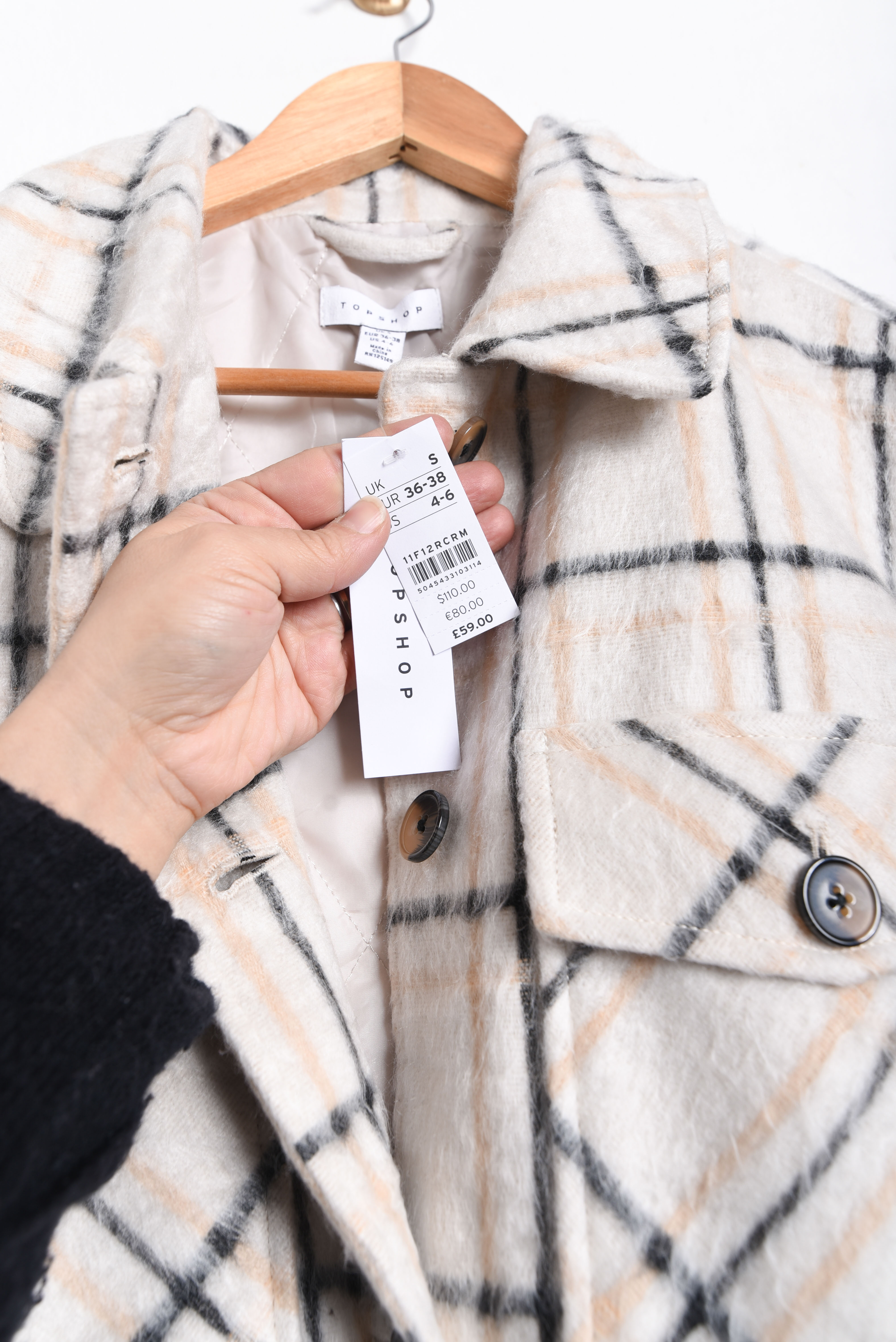Chaqueta marfil tartán Topshop
