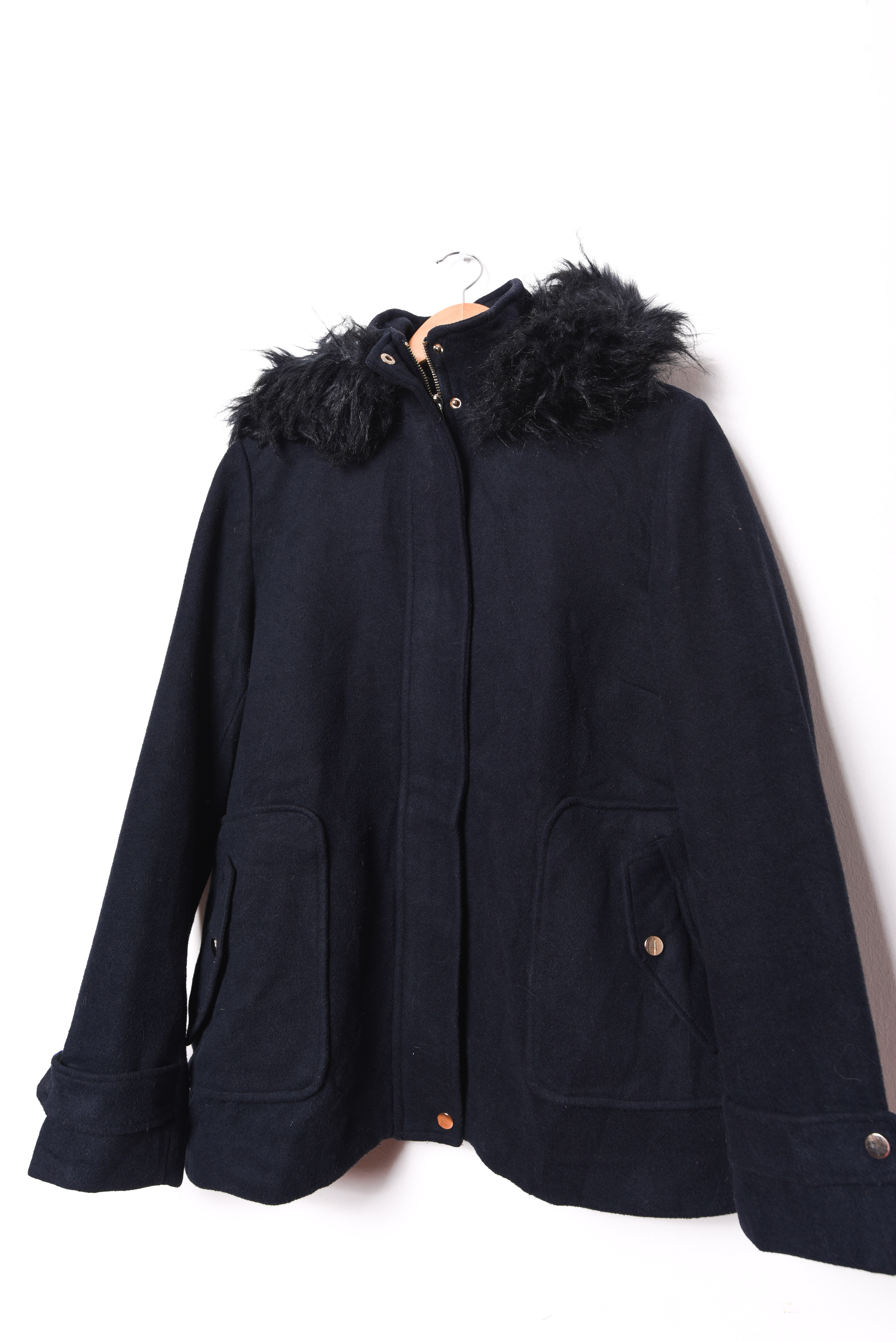 Chaqueta azul navy capucha furry