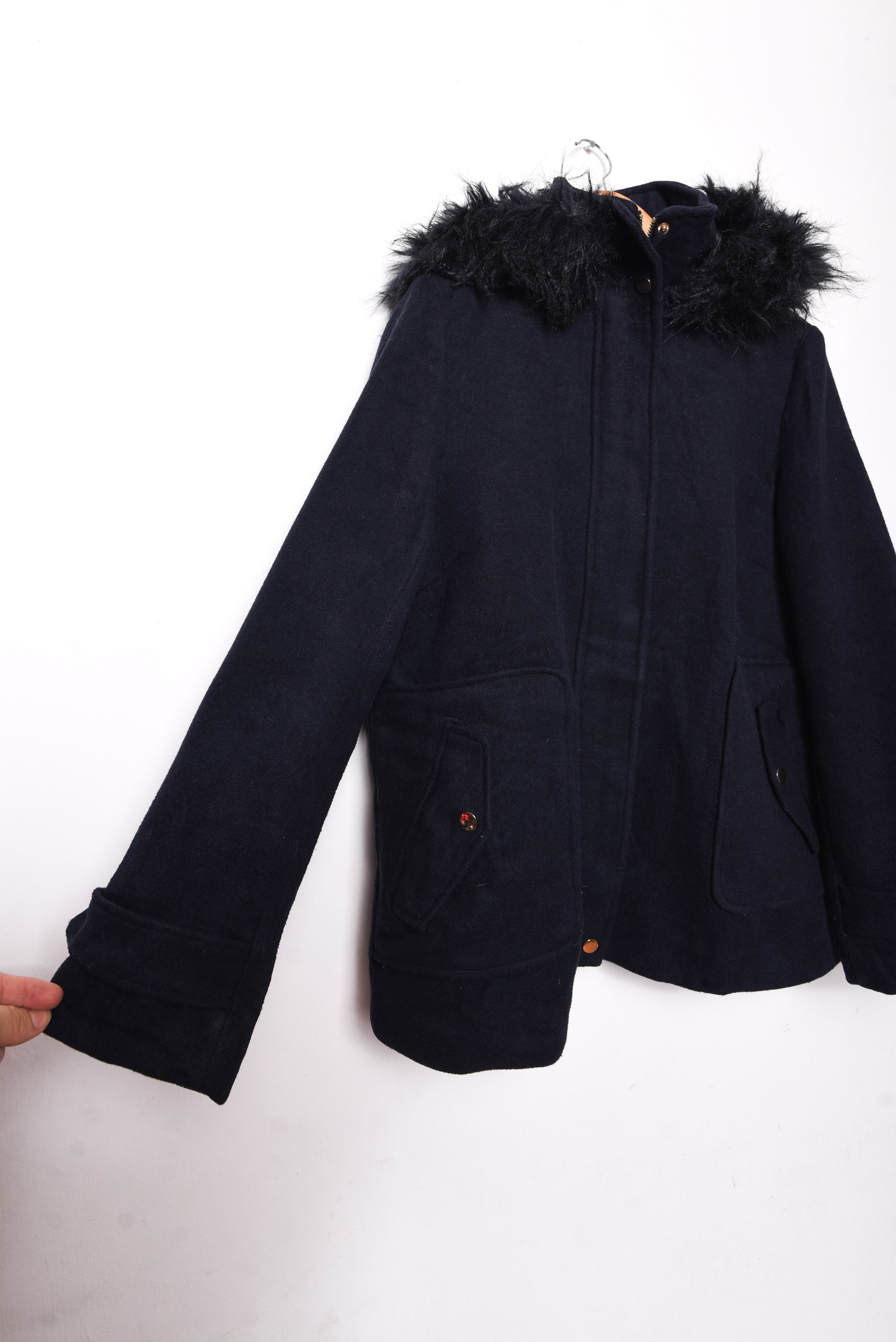 Chaqueta azul navy capucha furry
