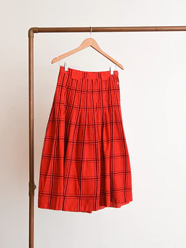 Falda roja tartán lana tablas vntg