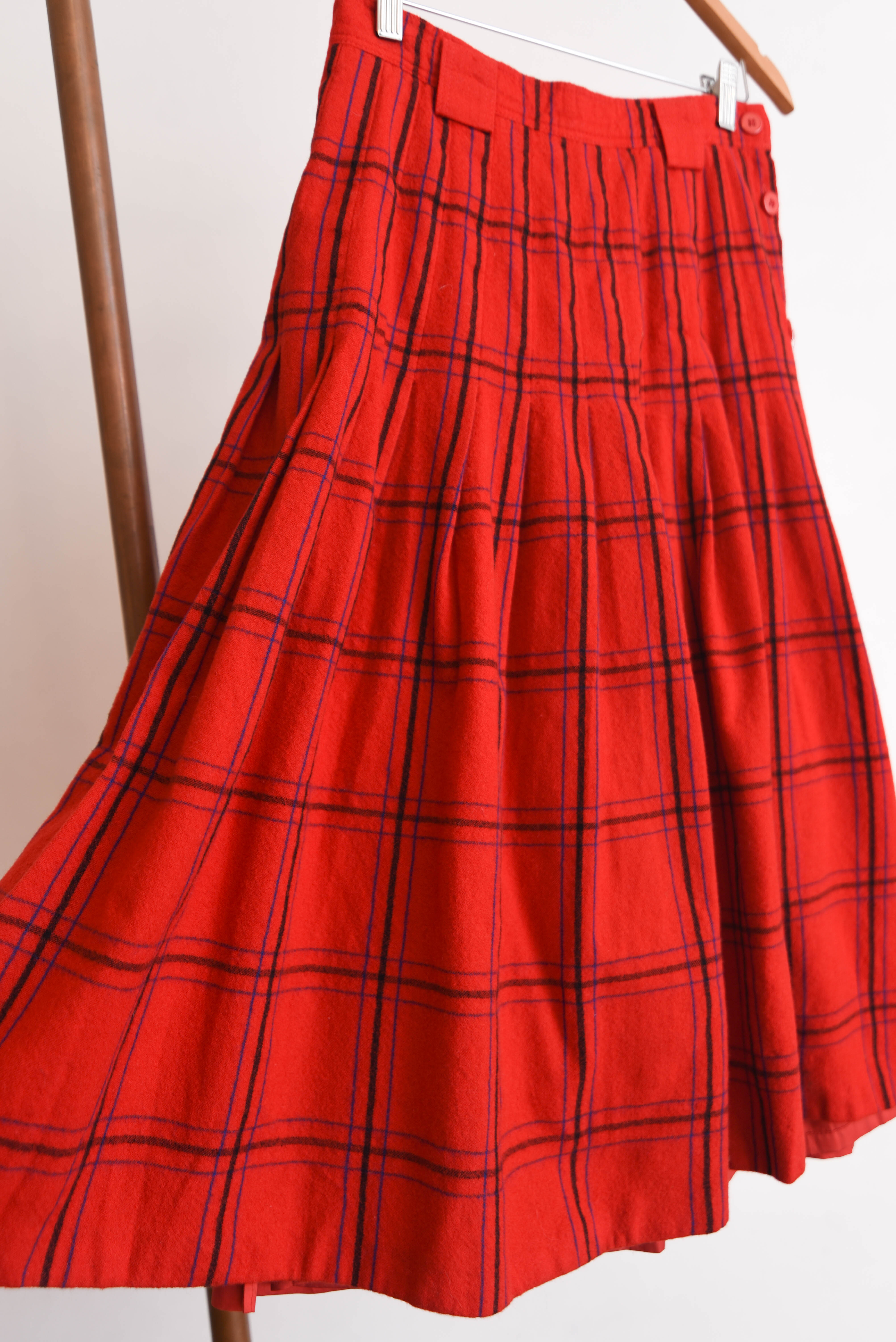 Falda roja tartán lana tablas vntg