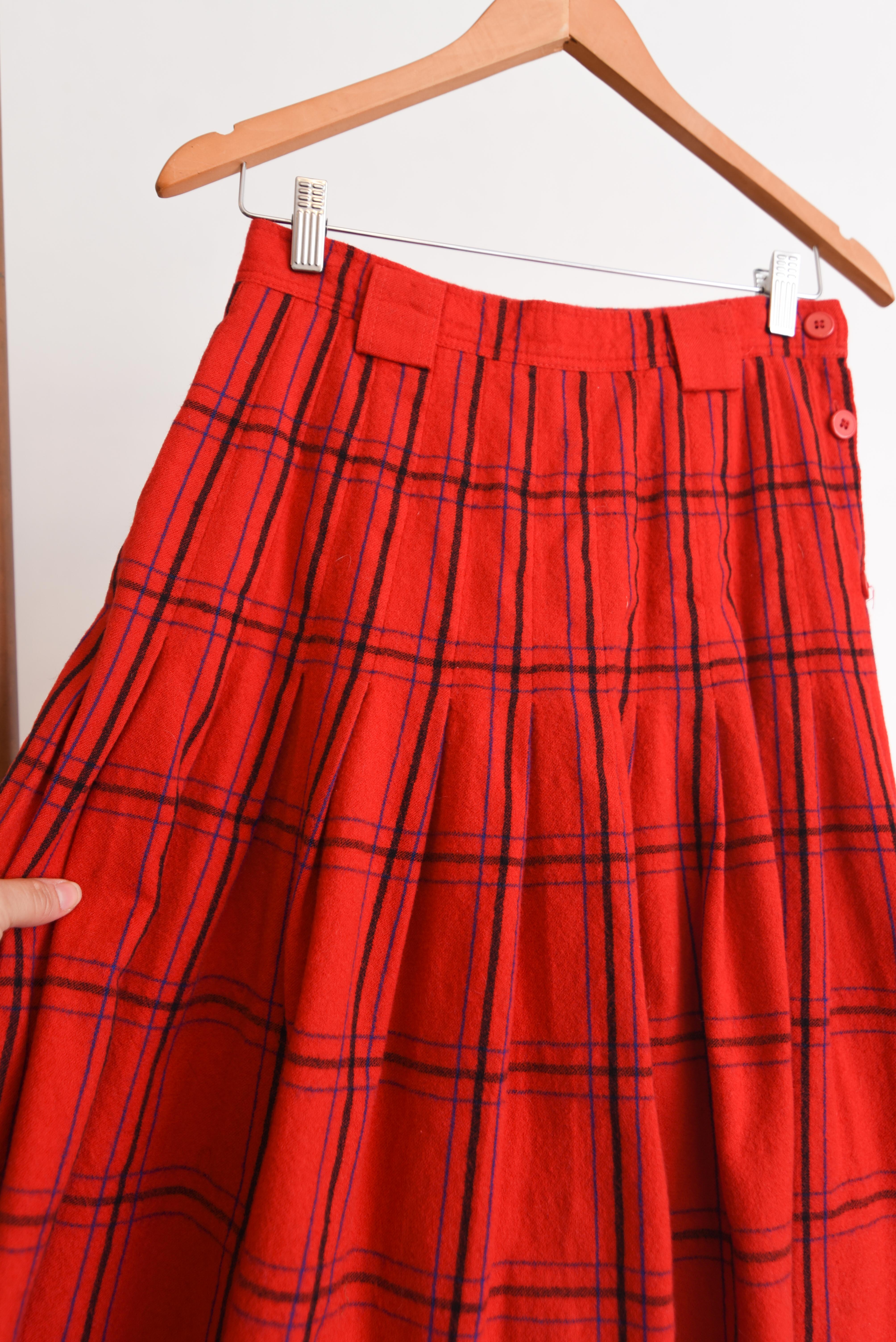 Falda roja tartán lana tablas vntg