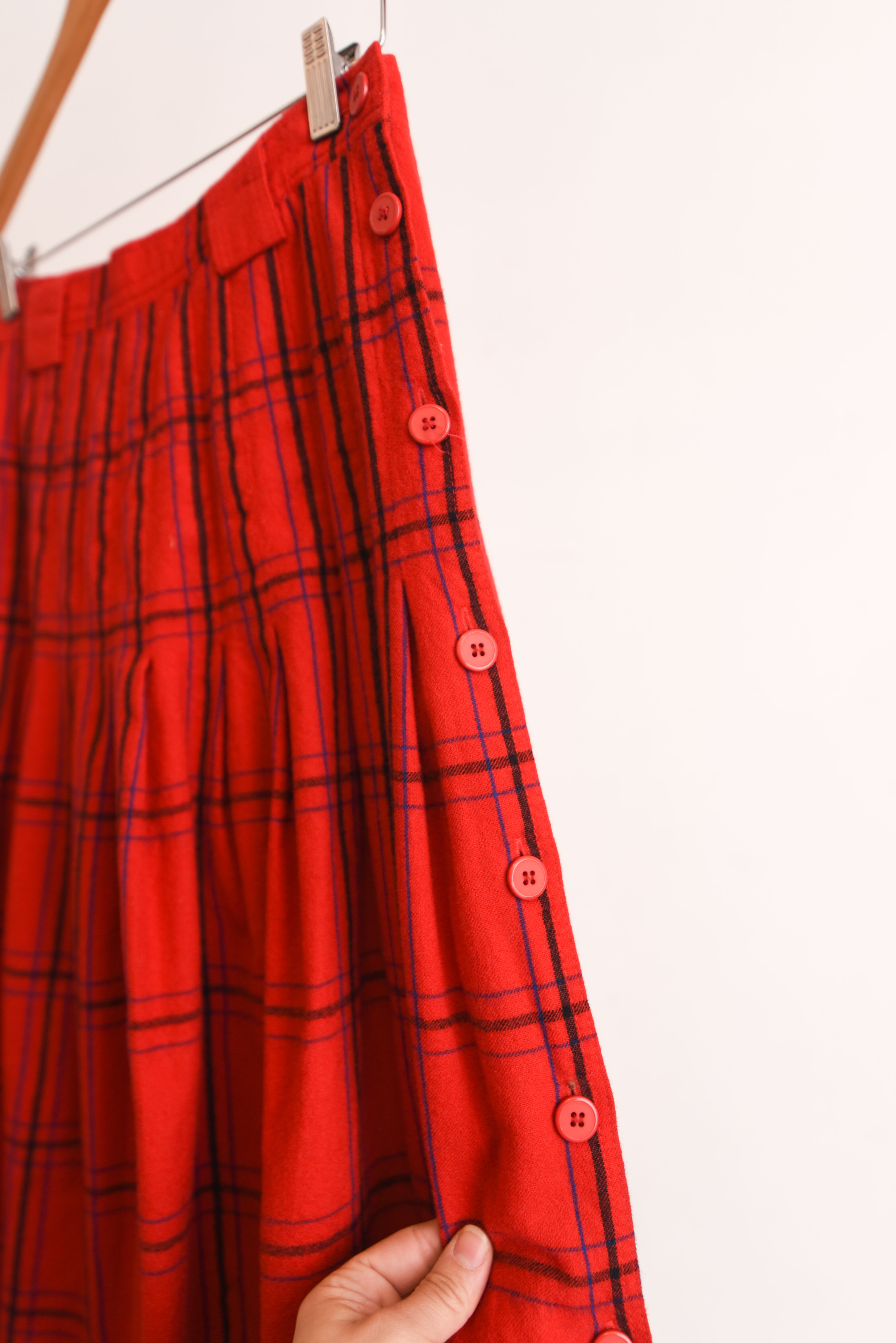 Falda roja tartán lana tablas vntg