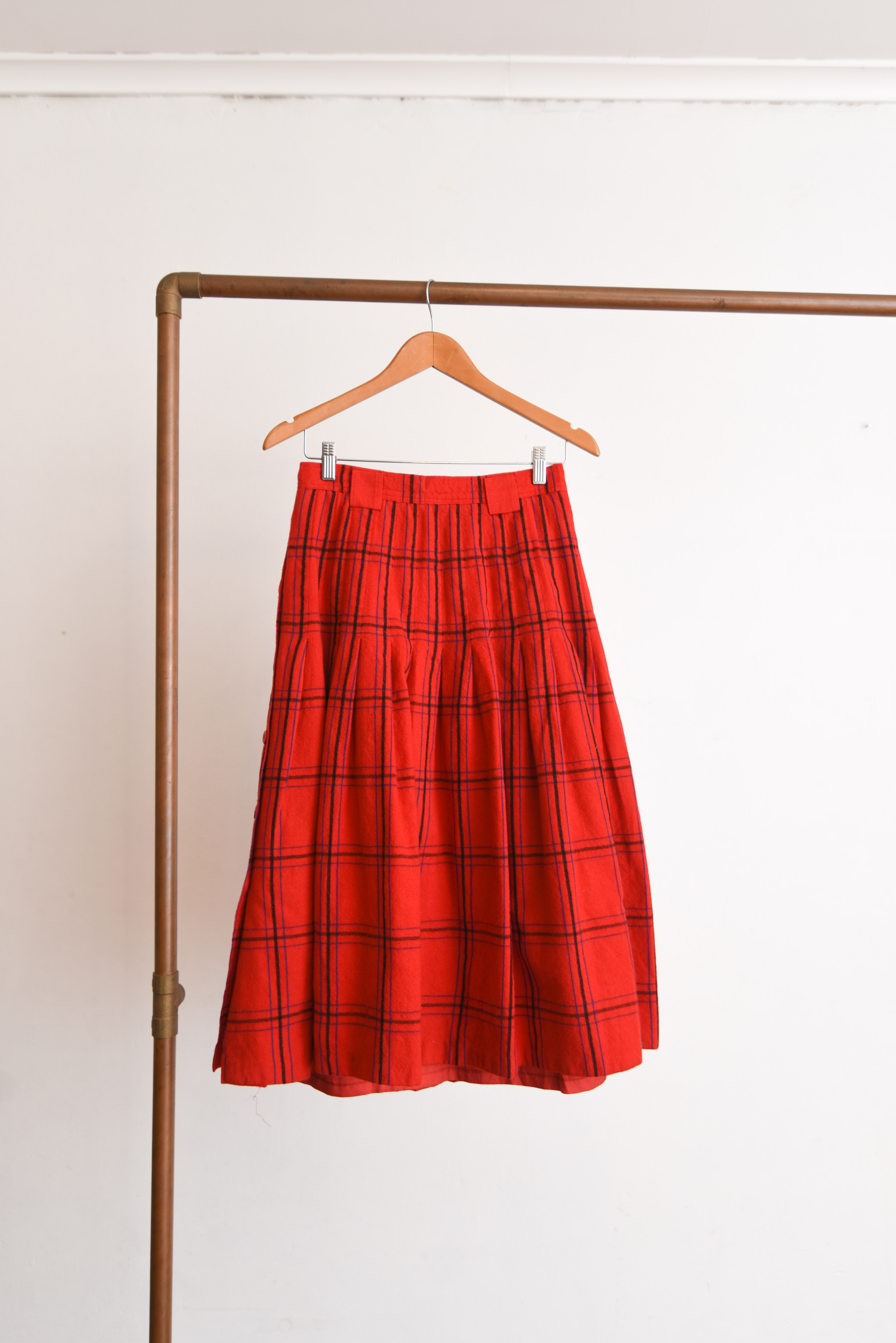 Falda roja tartán lana tablas vntg