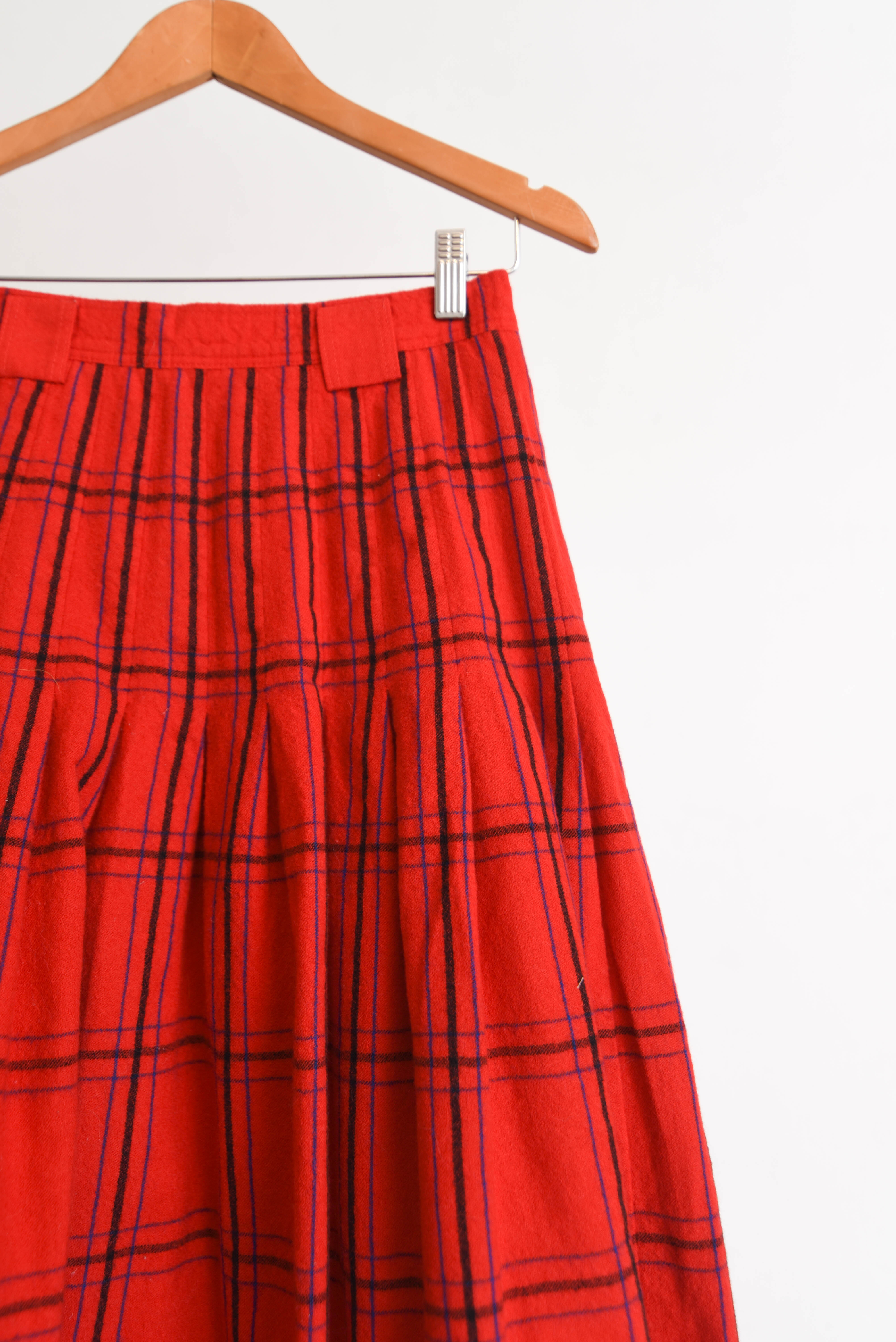 Falda roja tartán lana tablas vntg