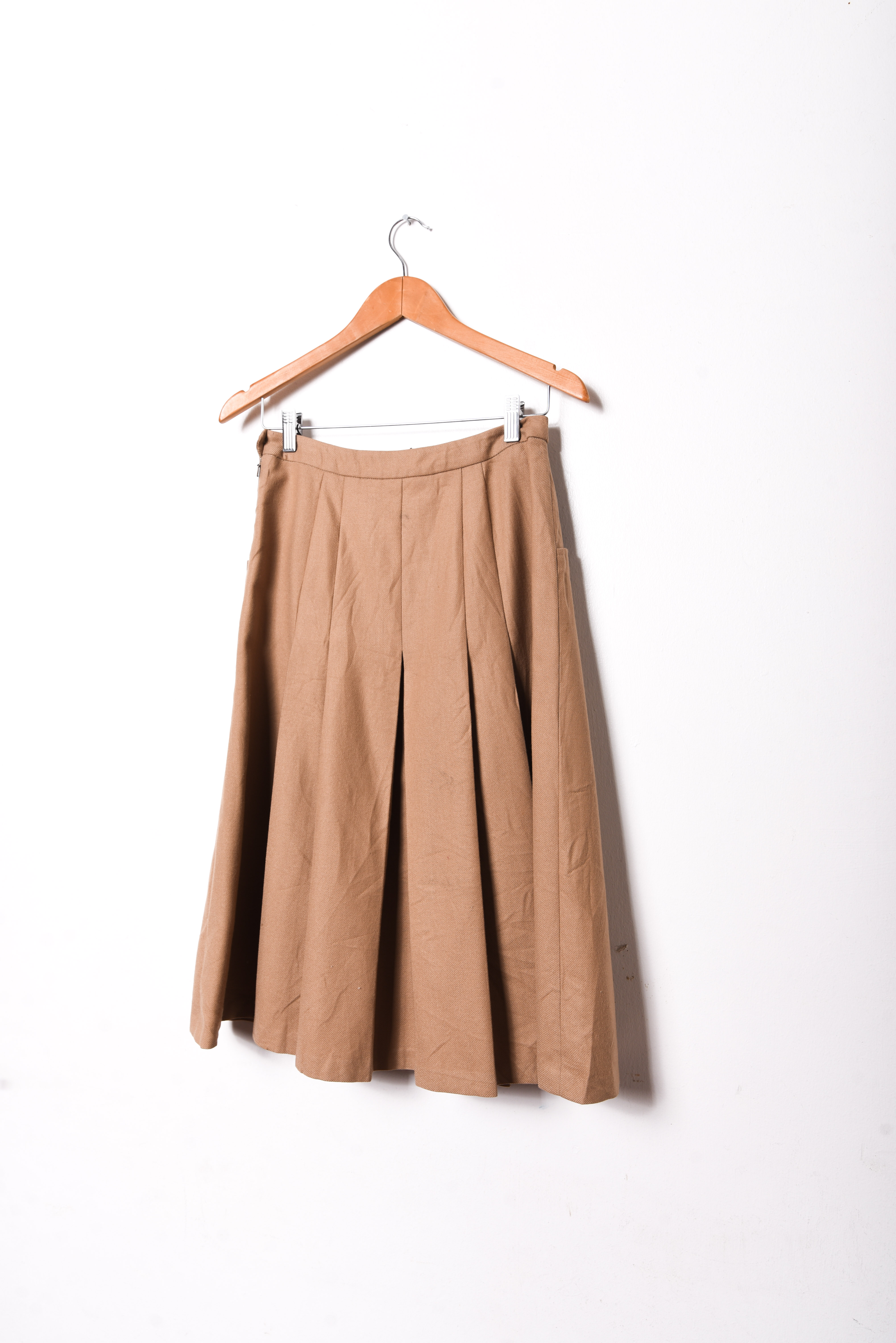 Falda midi café lana vntg