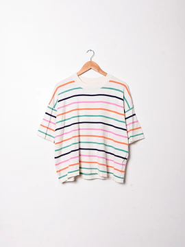 Top tejido rayado marfil