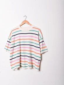 Top tejido rayado marfil