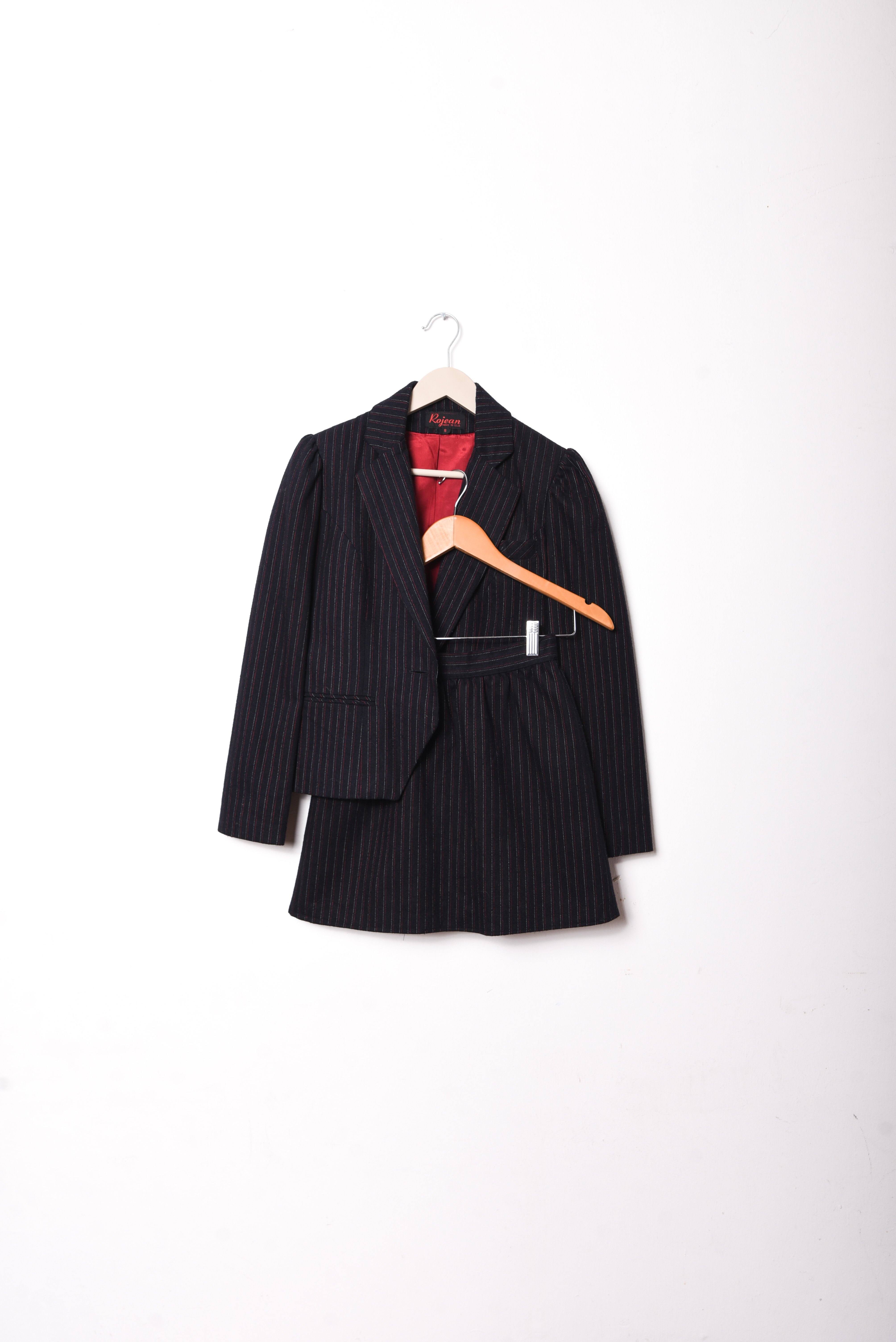 Power suit azul pinstripe vintage lana