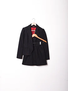Power suit azul pinstripe vintage lana