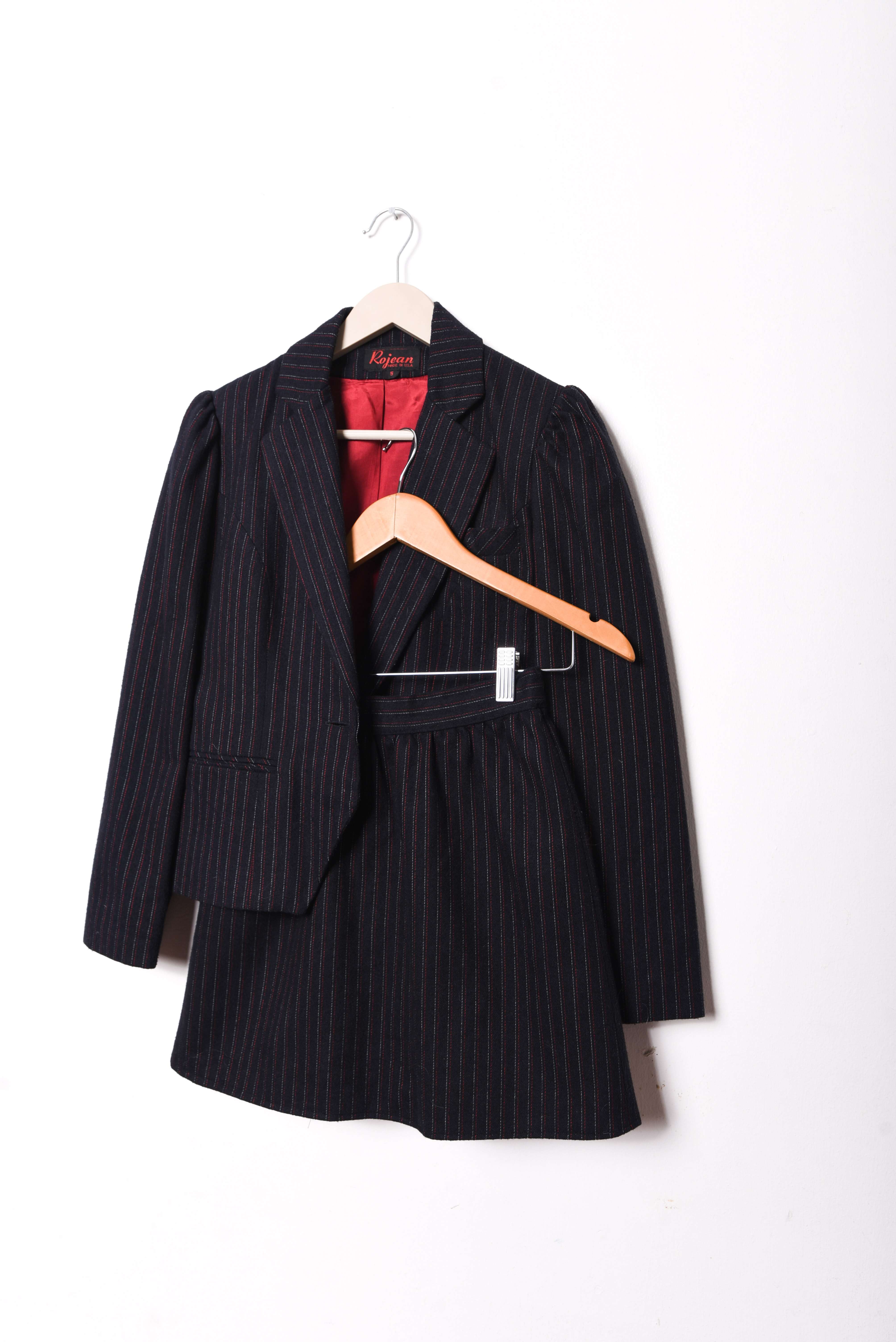 Power suit azul pinstripe vintage lana