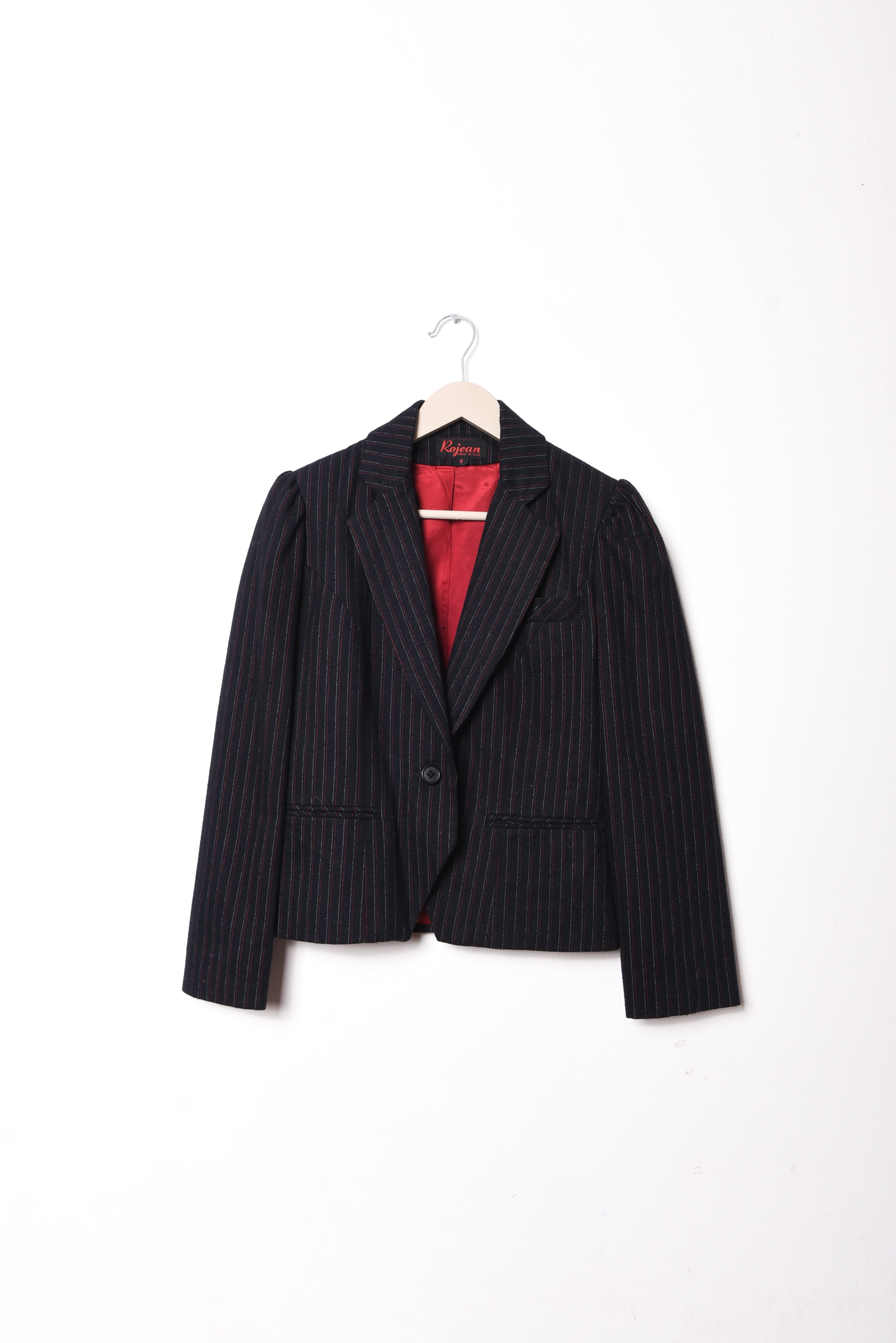 Power suit azul pinstripe vintage lana