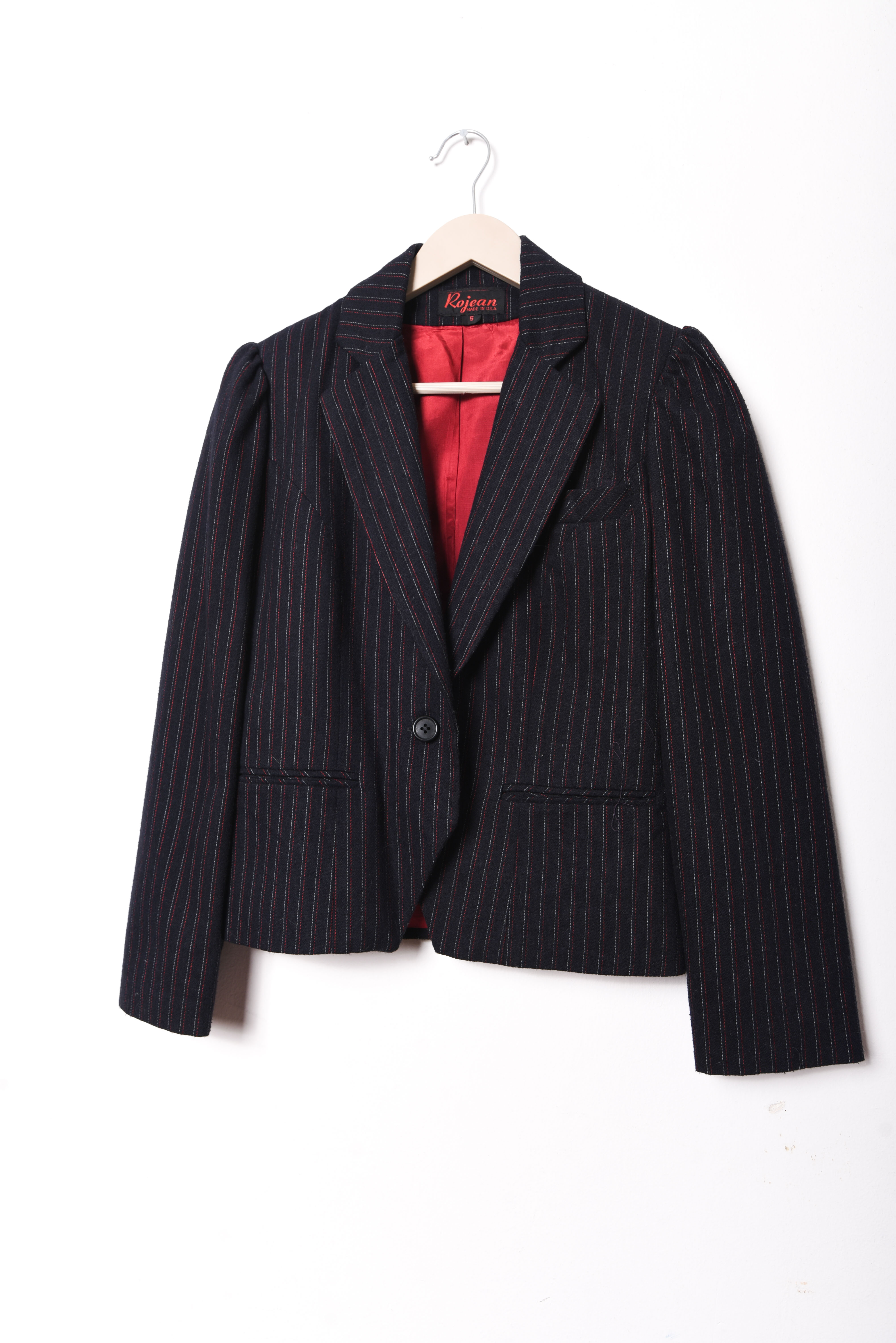 Power suit azul pinstripe vintage lana