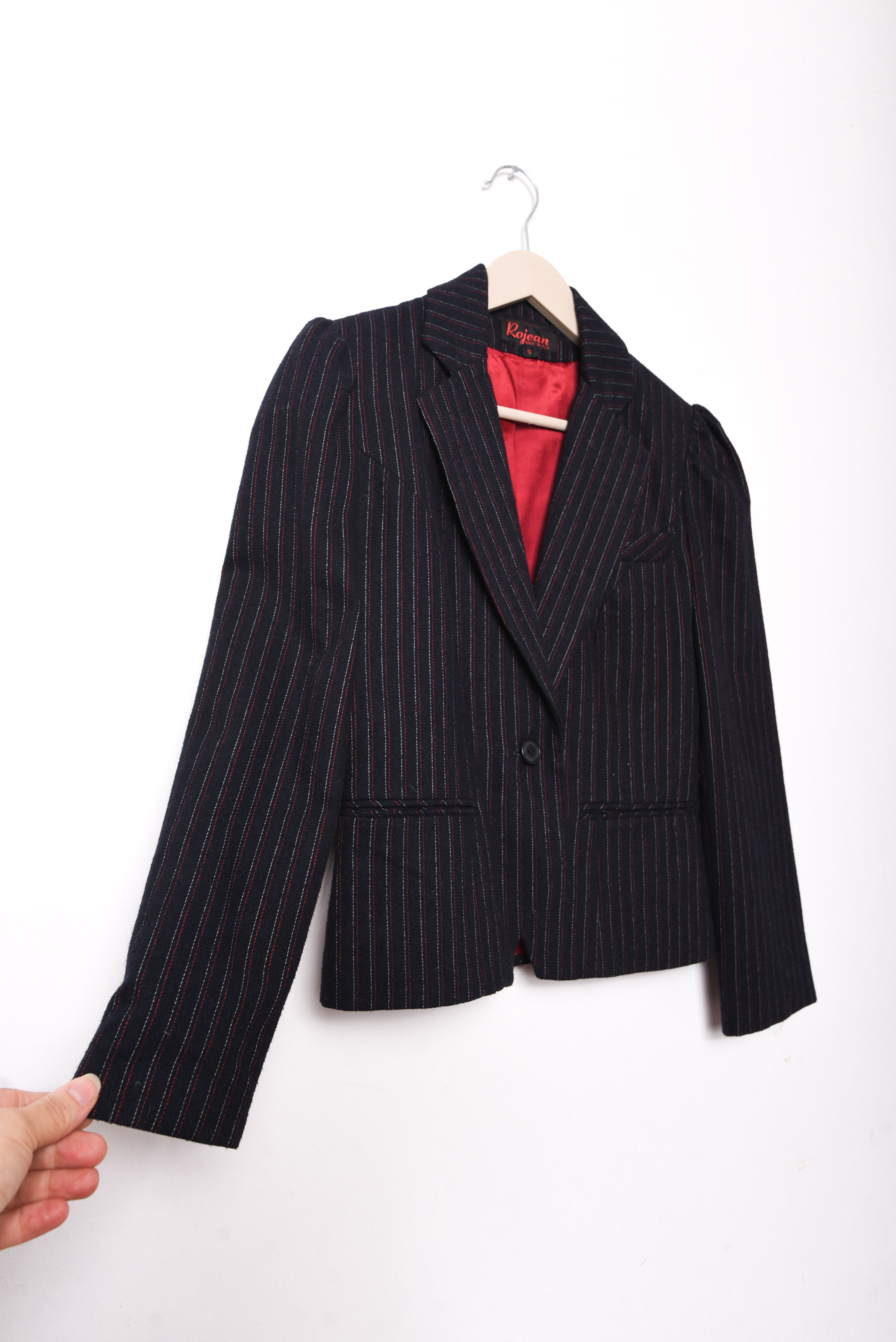 Power suit azul pinstripe vintage lana