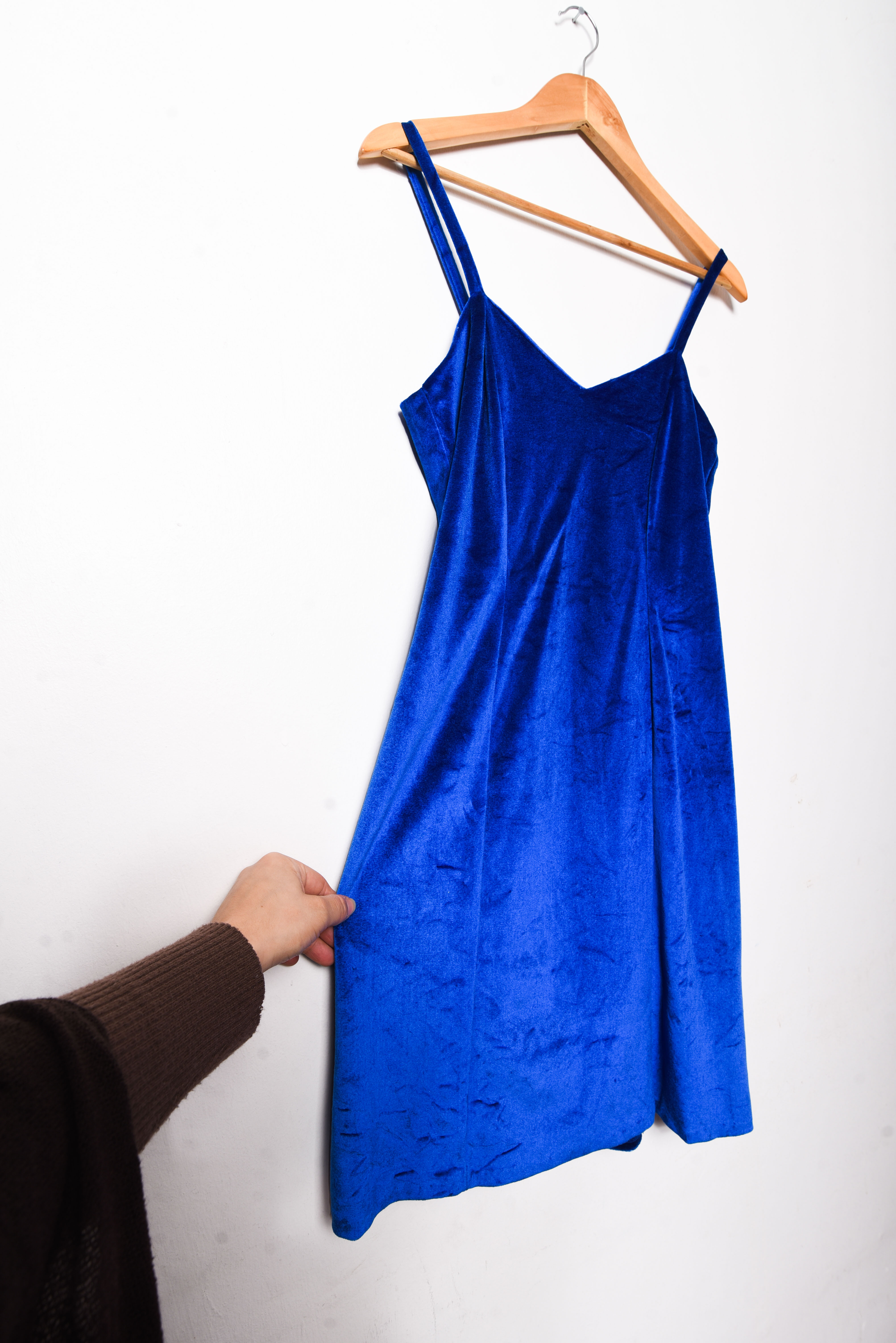Vestido azulino velvet 80s