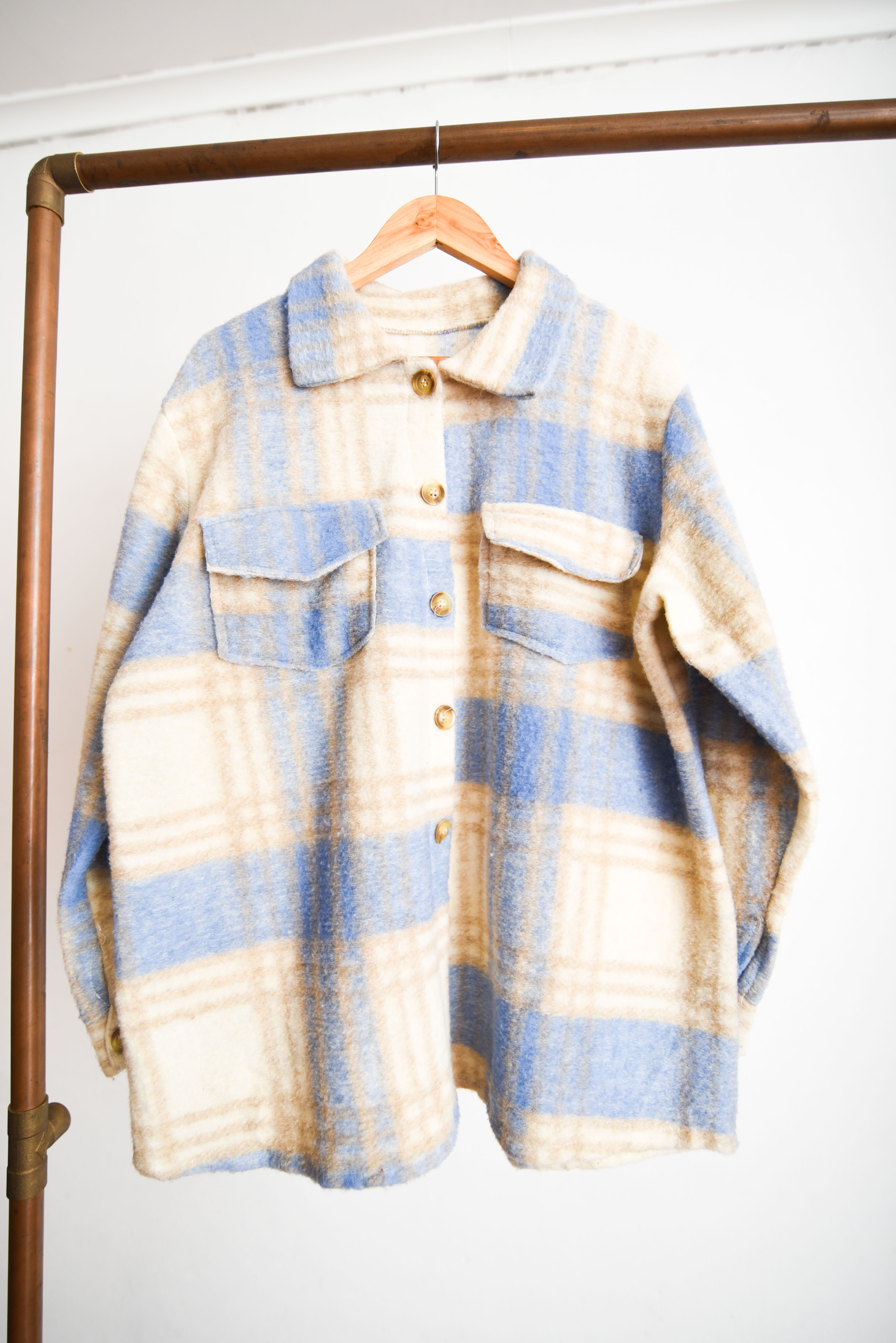 Chaqueta celeste tartán lana