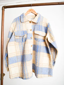 Chaqueta celeste tartán lana