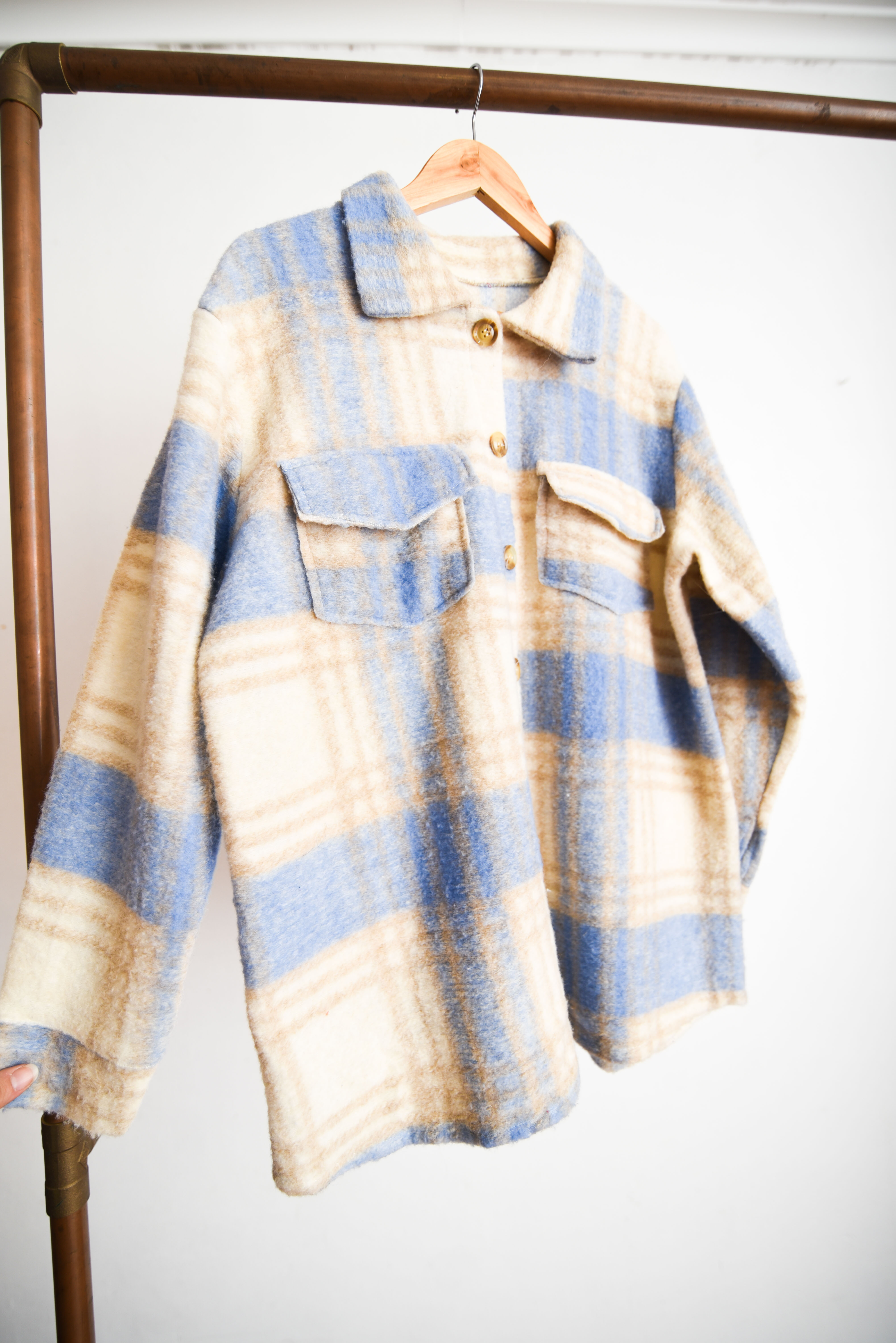 Chaqueta celeste tartán lana