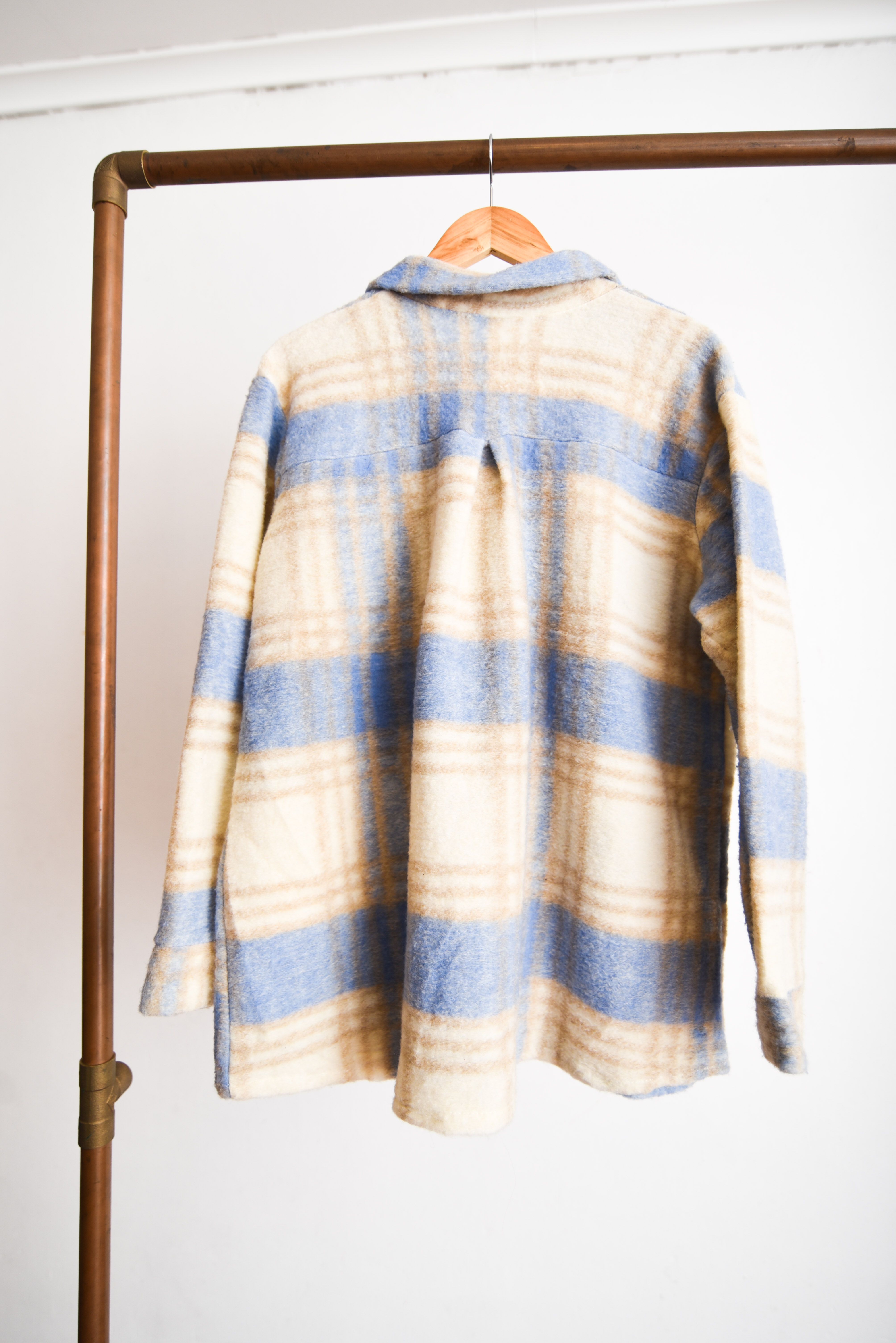 Chaqueta celeste tartán lana