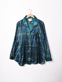 Blusa lencera verde satín tartán