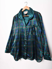 Blusa lencera verde satín tartán