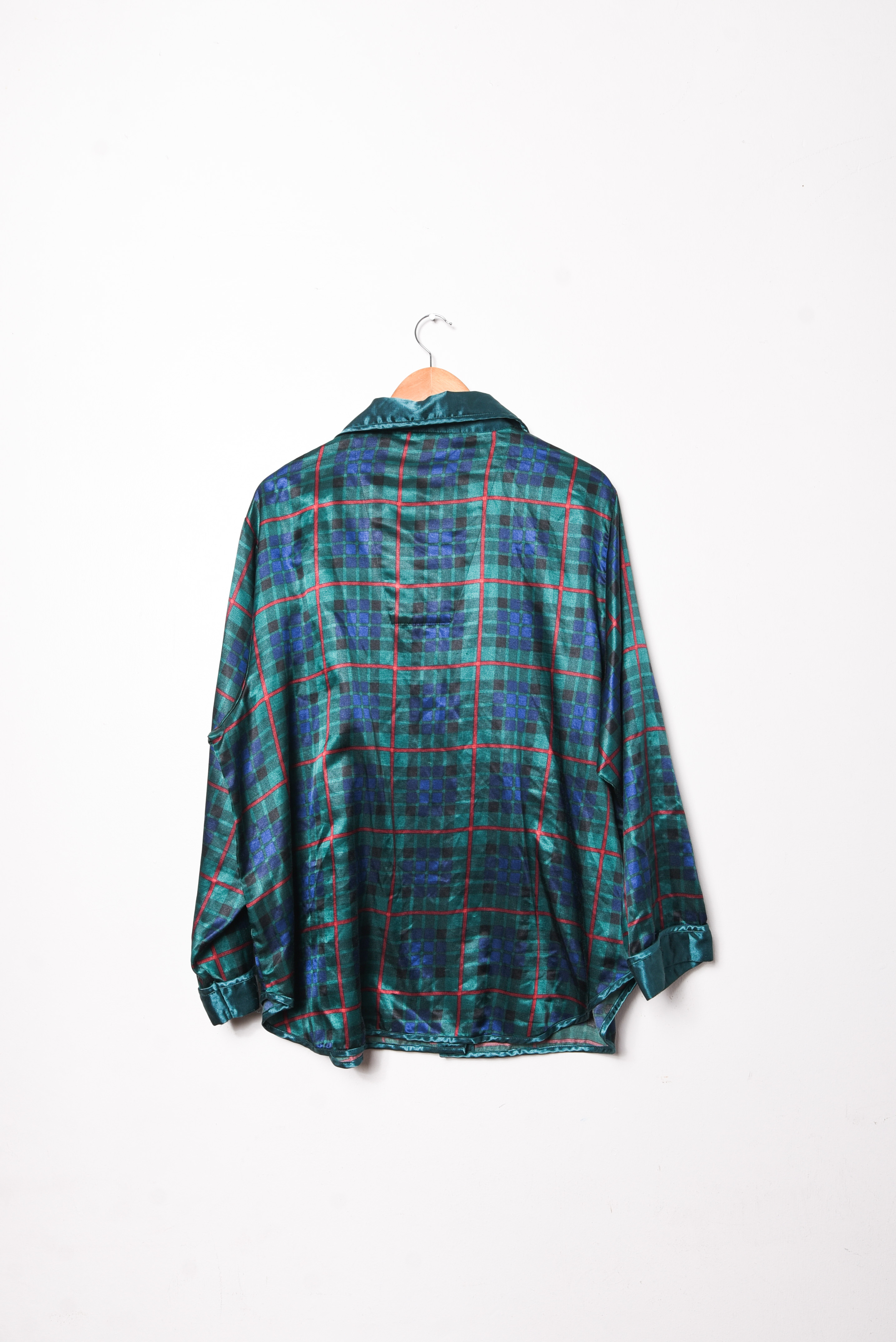 Blusa lencera verde satín tartán