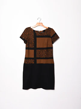 Vestido café animal print 90s