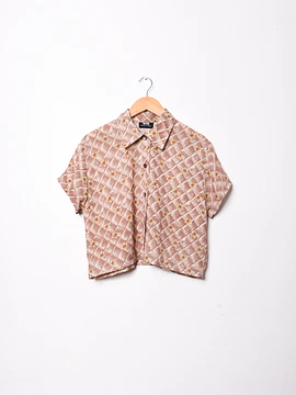 Blusa café vintage crop floral