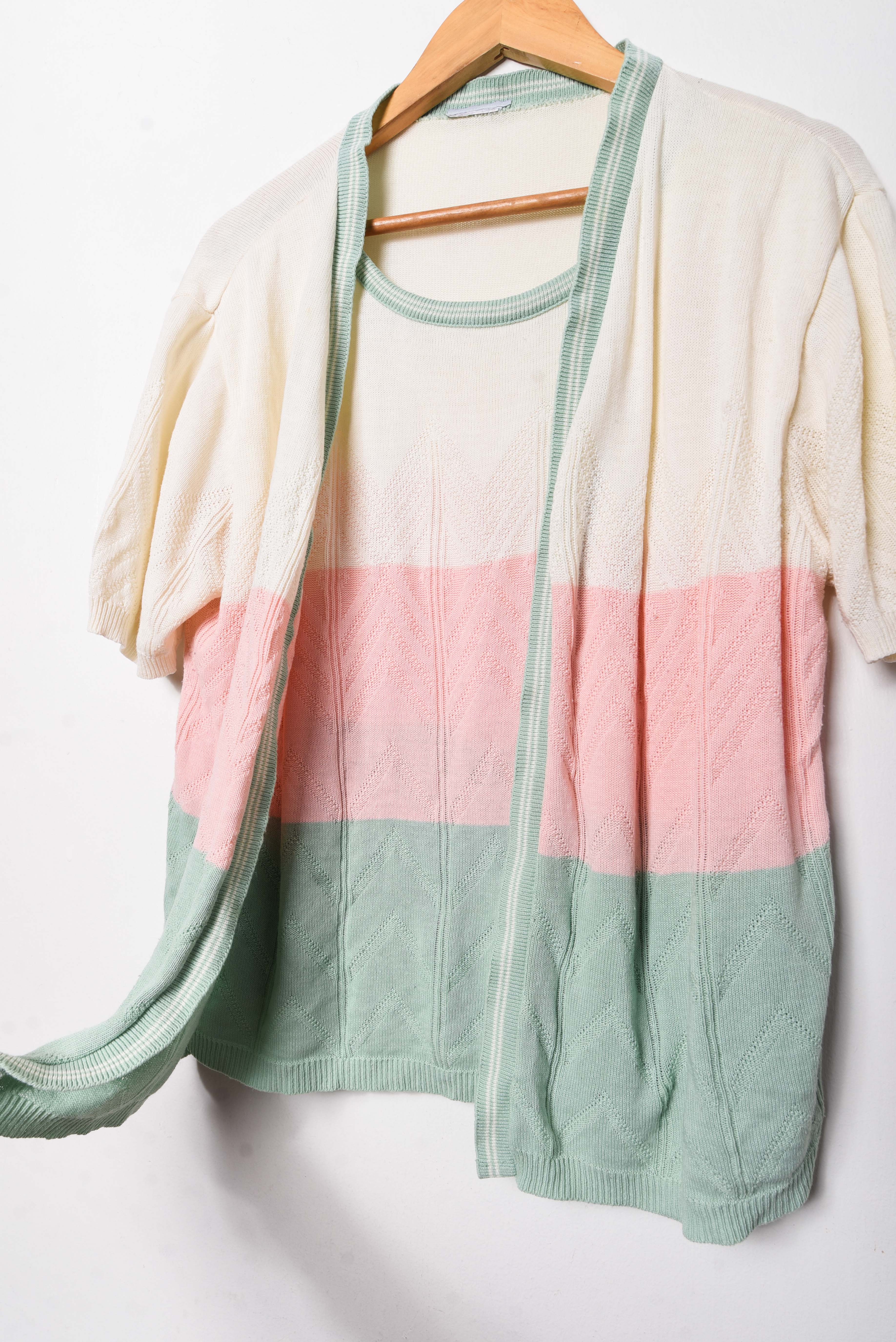 Top cardigan tejido pastel franjas