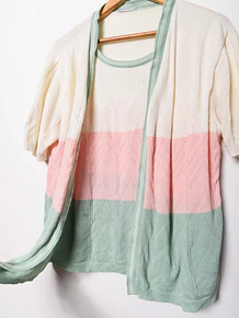 Top cardigan tejido pastel franjas
