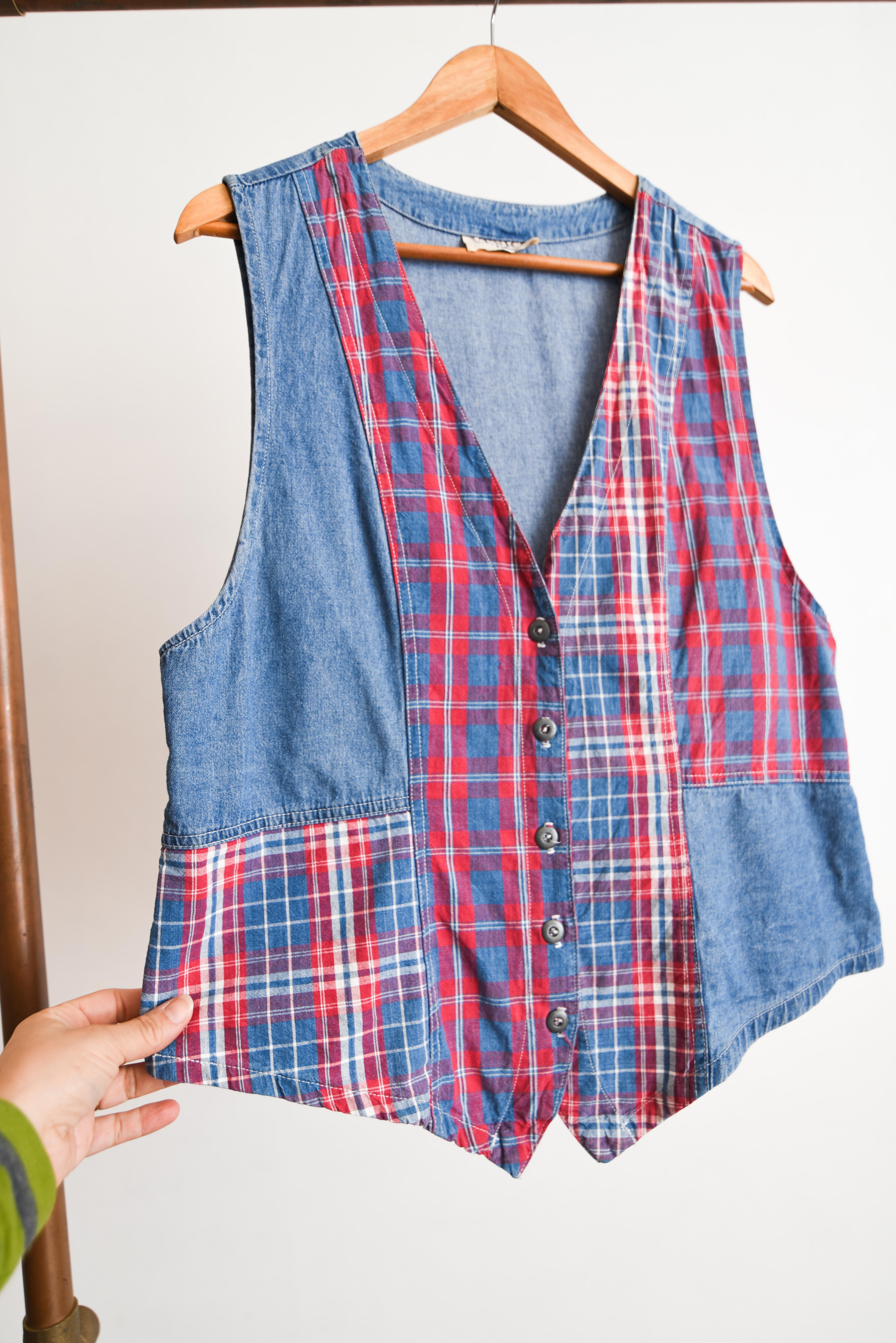 Gilet mezclilla cuadros 90s