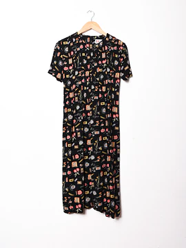 Vestido negro 90s print