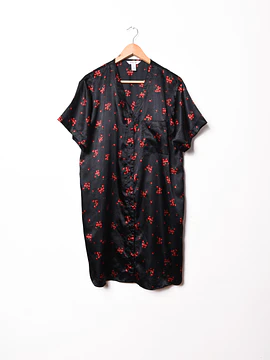 Camisola negra satín floral Vanity Fair