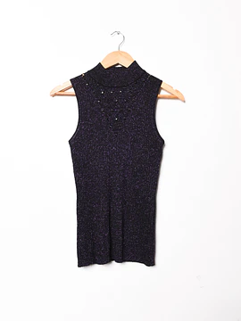 Top tejido negro brillos