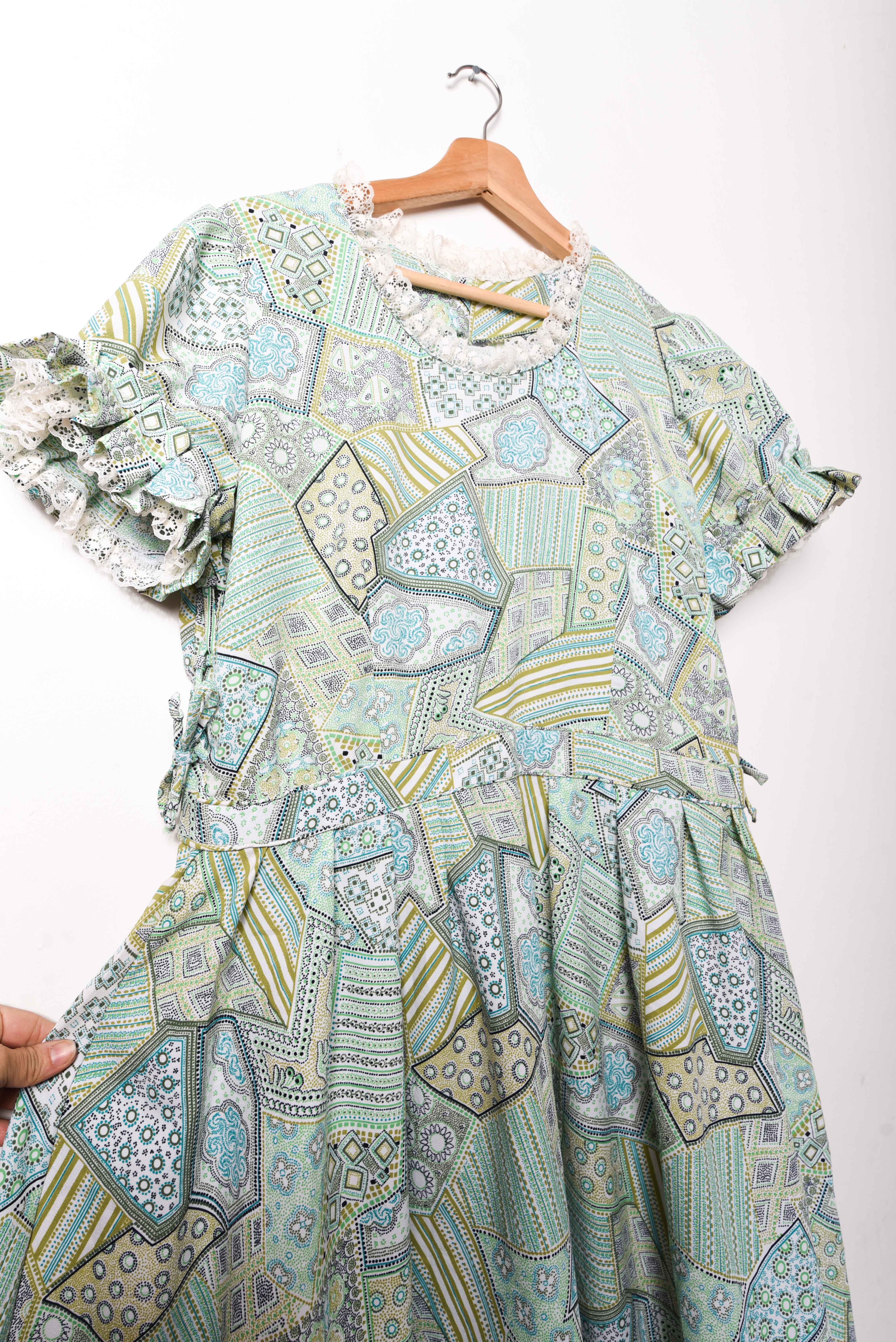 Maxi vestido verde pastel 70s