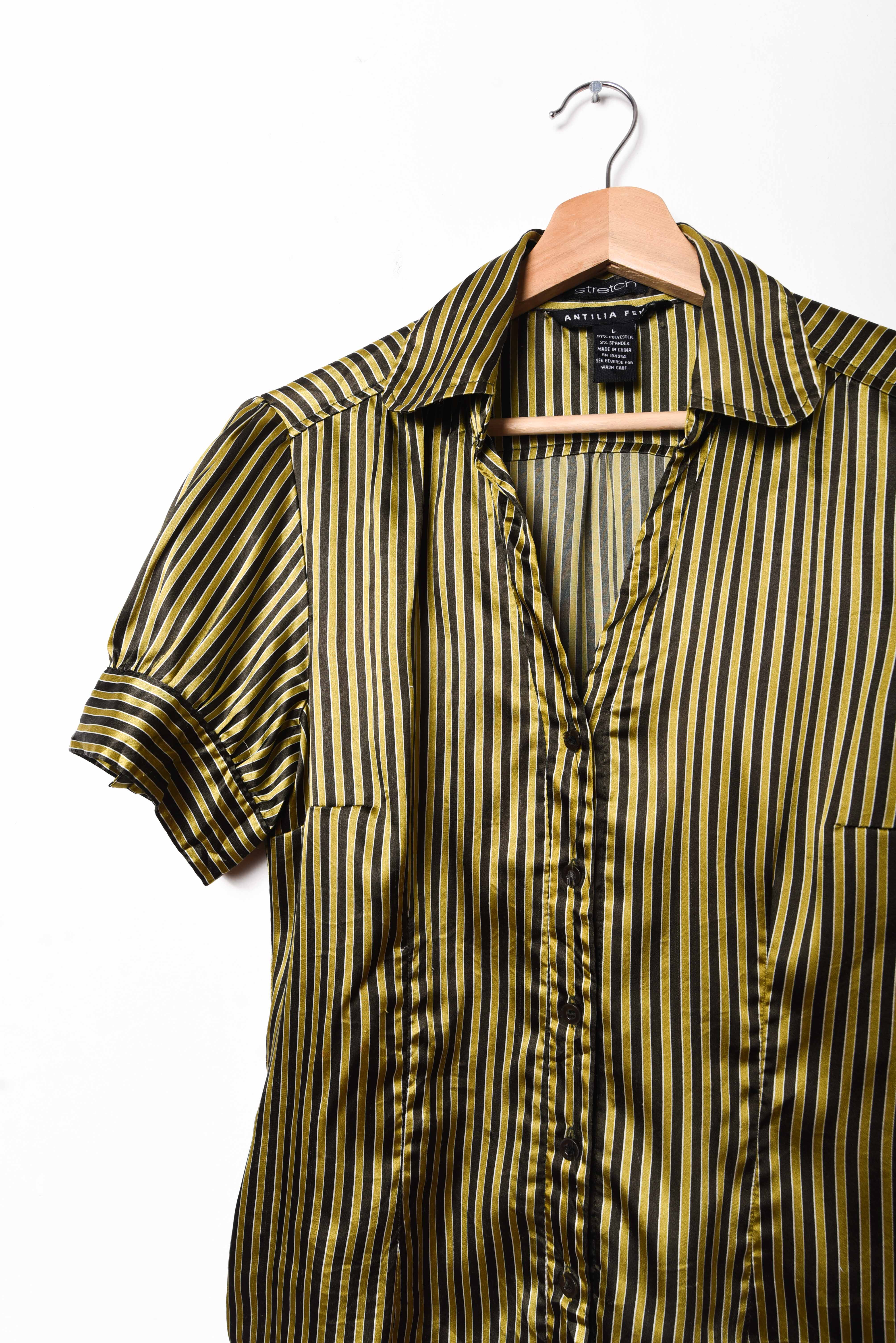 Blusa satín rayada green