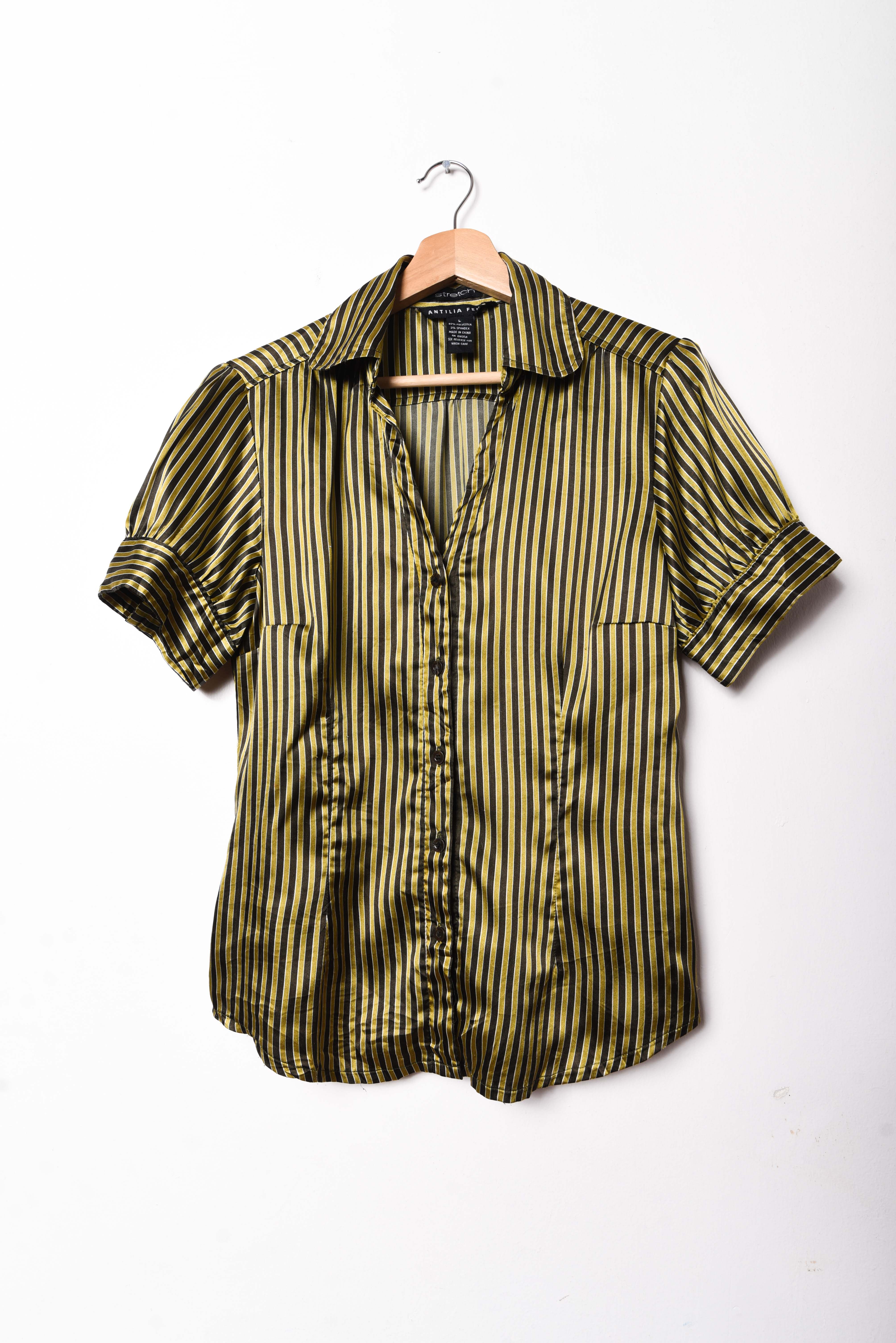 Blusa satín rayada green