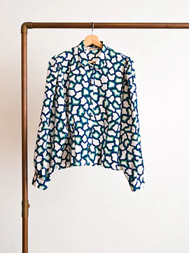 Blusa azul y verde satinada vintage