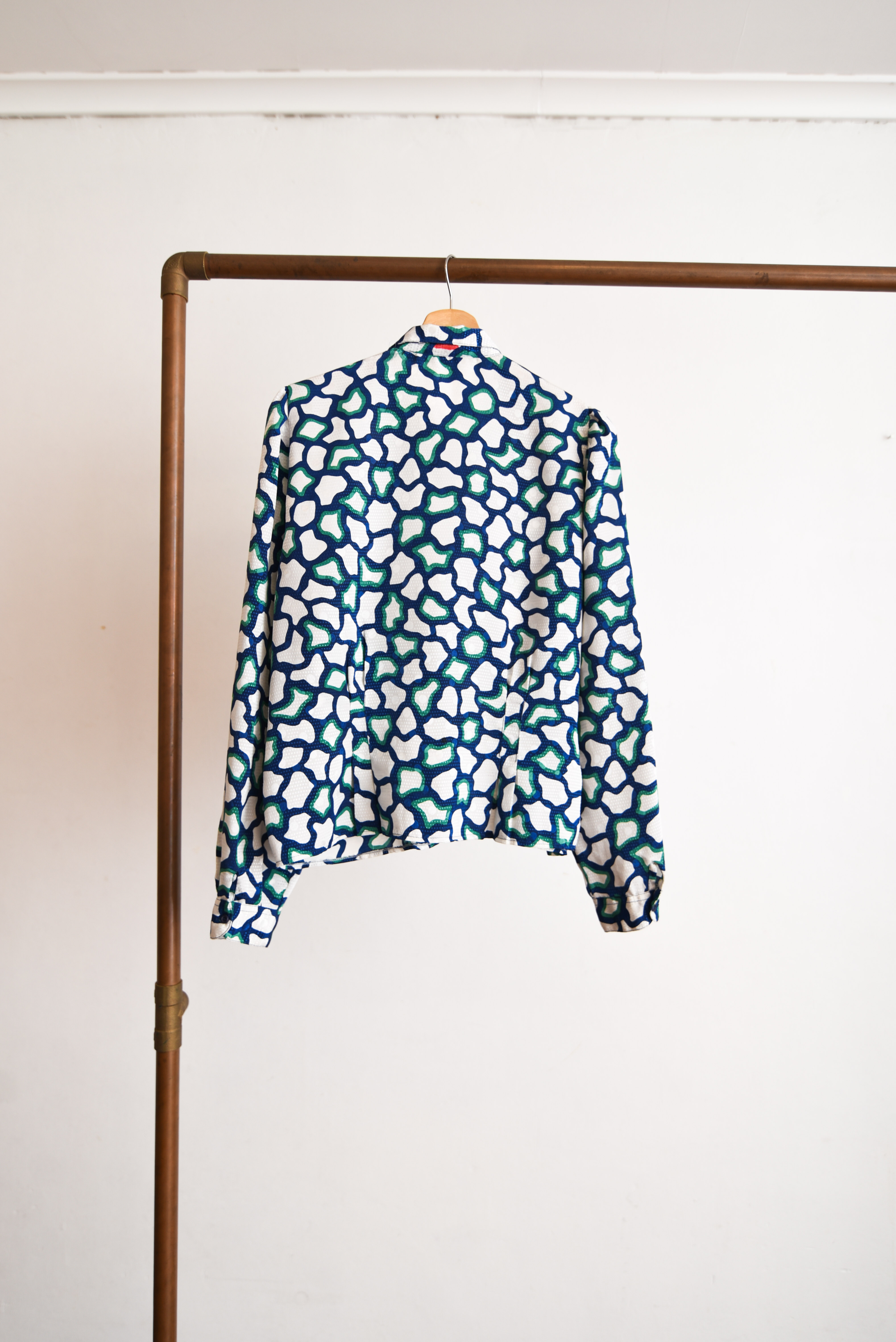 Blusa azul y verde satinada vintage