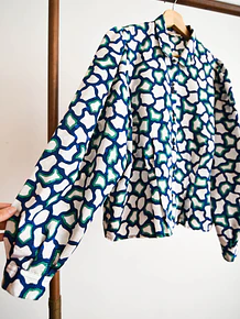 Blusa azul y verde satinada vintage