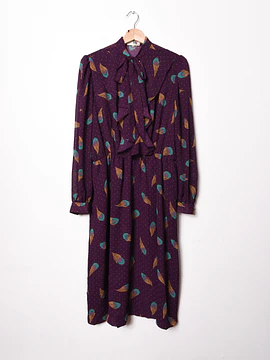 Vestido vintage morado plumas