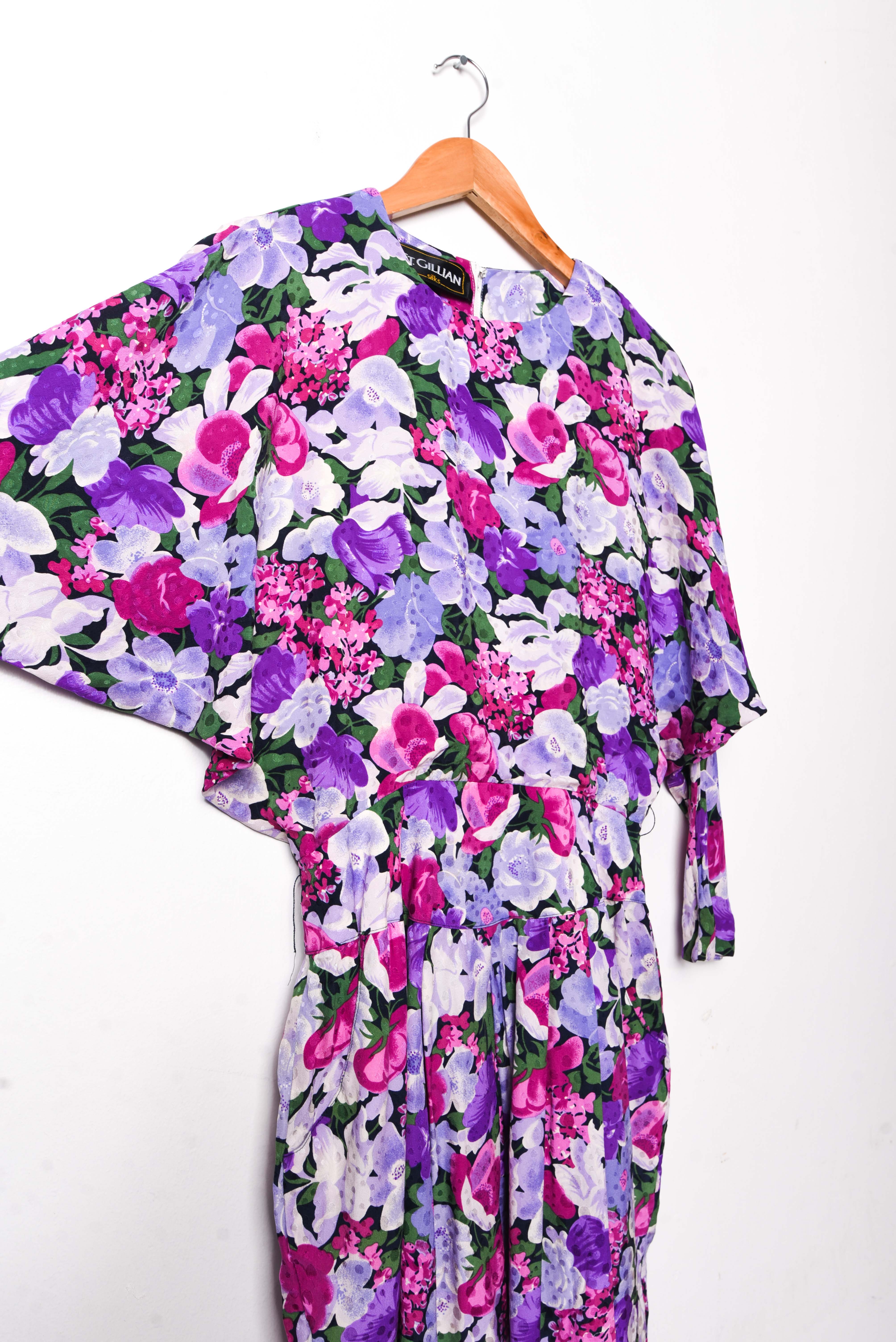 Vestido seda purple floral