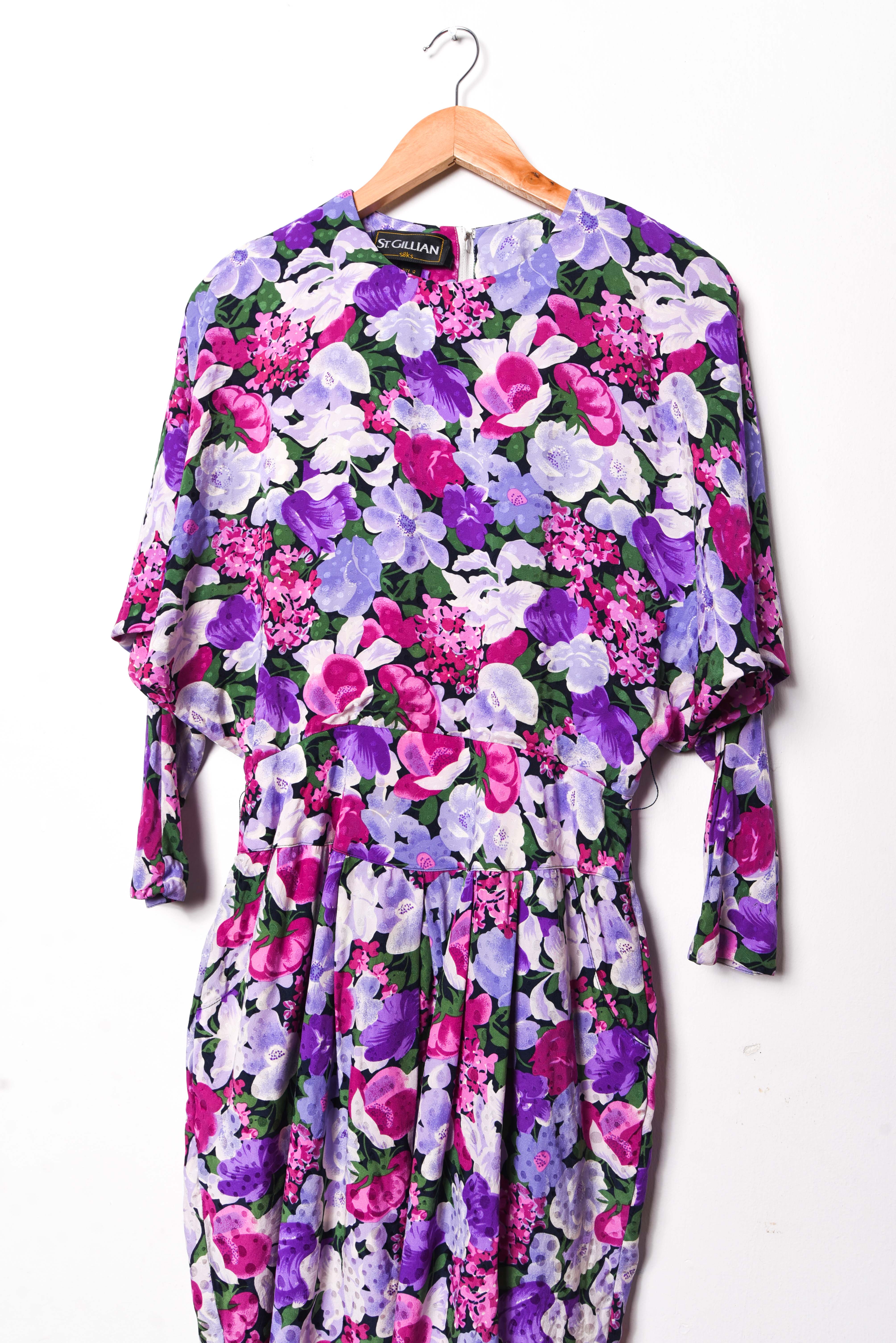 Vestido seda purple floral