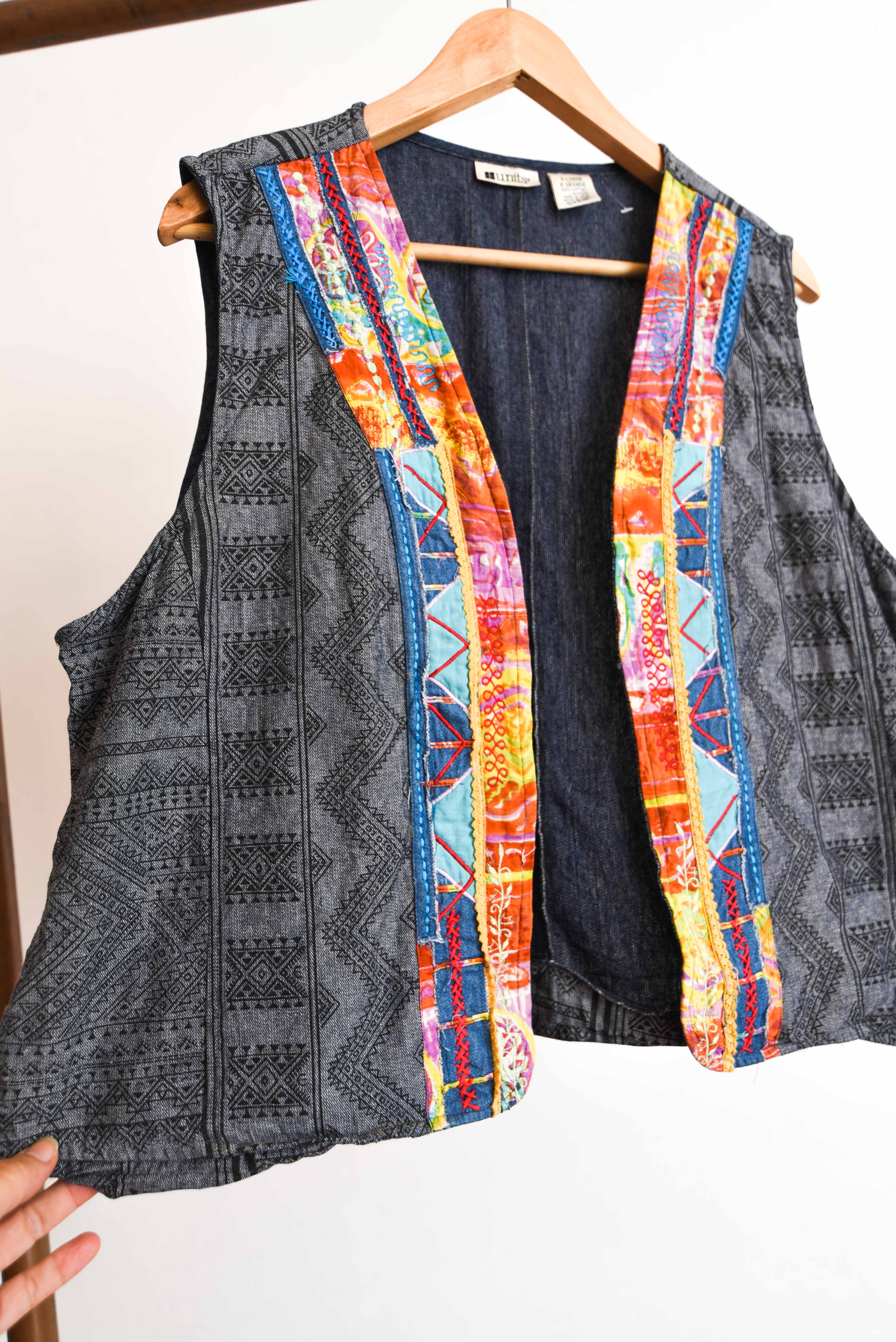 Vest denim folk vntg