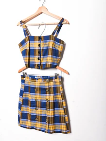 Conjunto mostaza tartán