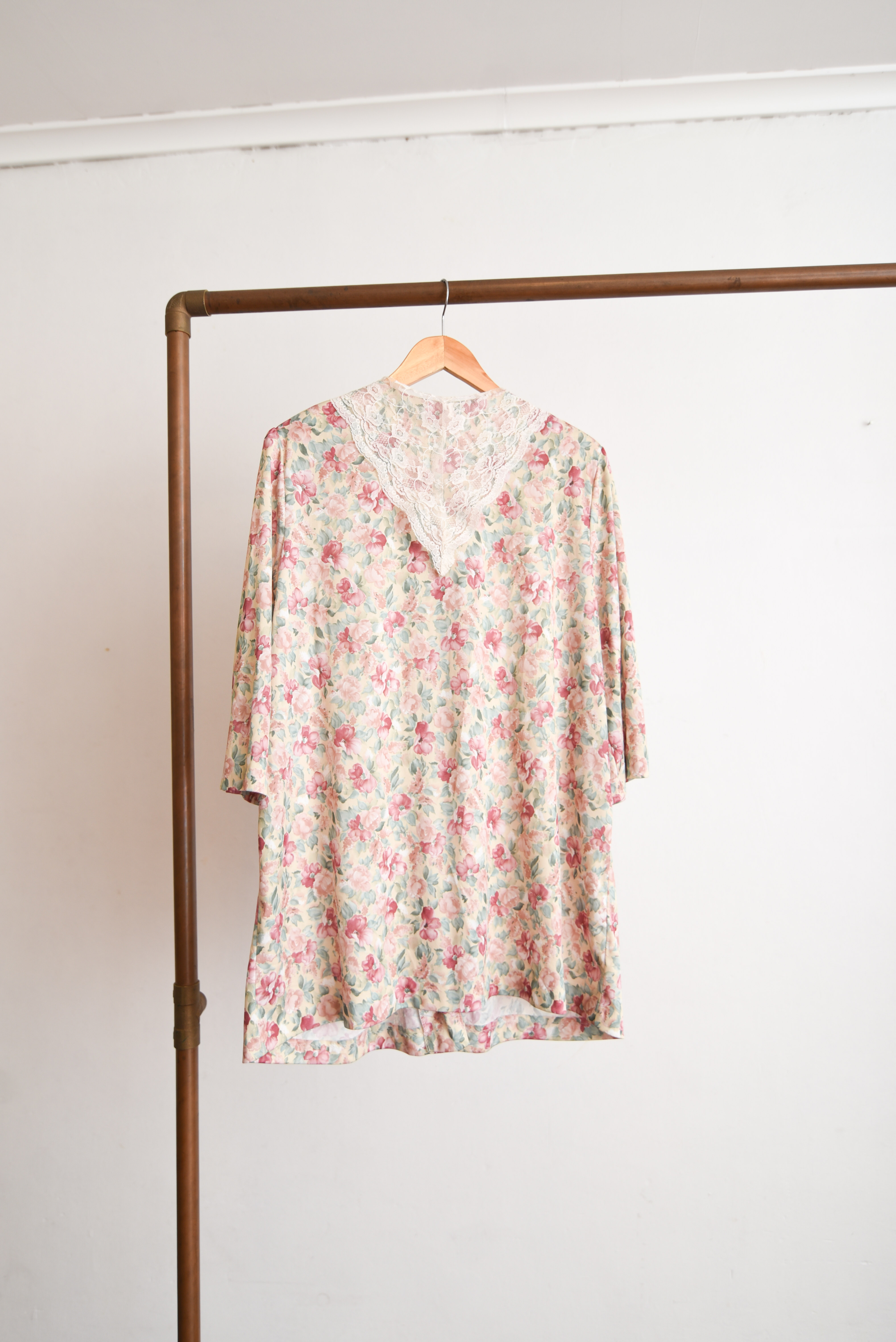 Vestido verde floral pastel vintage cuellito