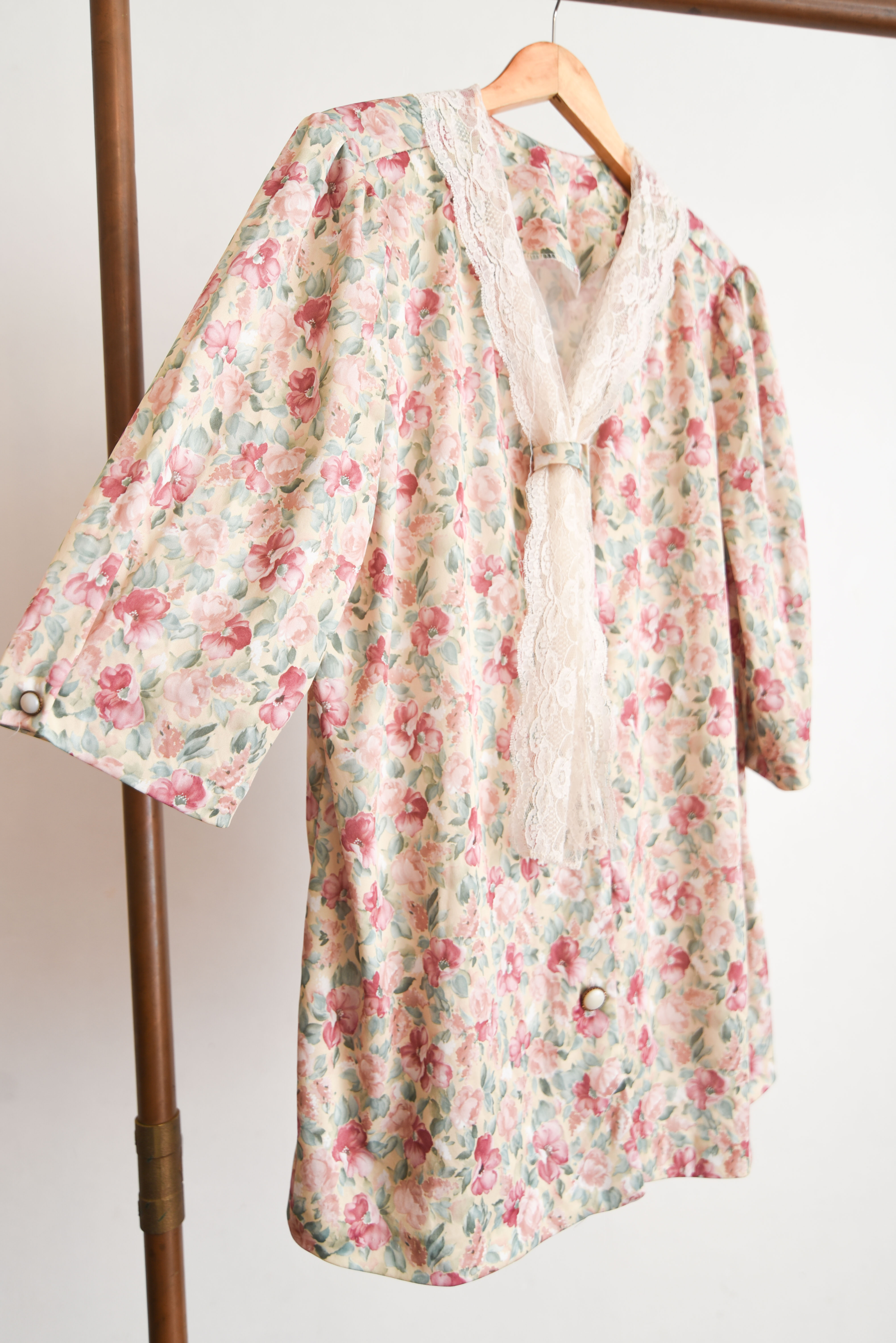 Vestido verde floral pastel vintage cuellito