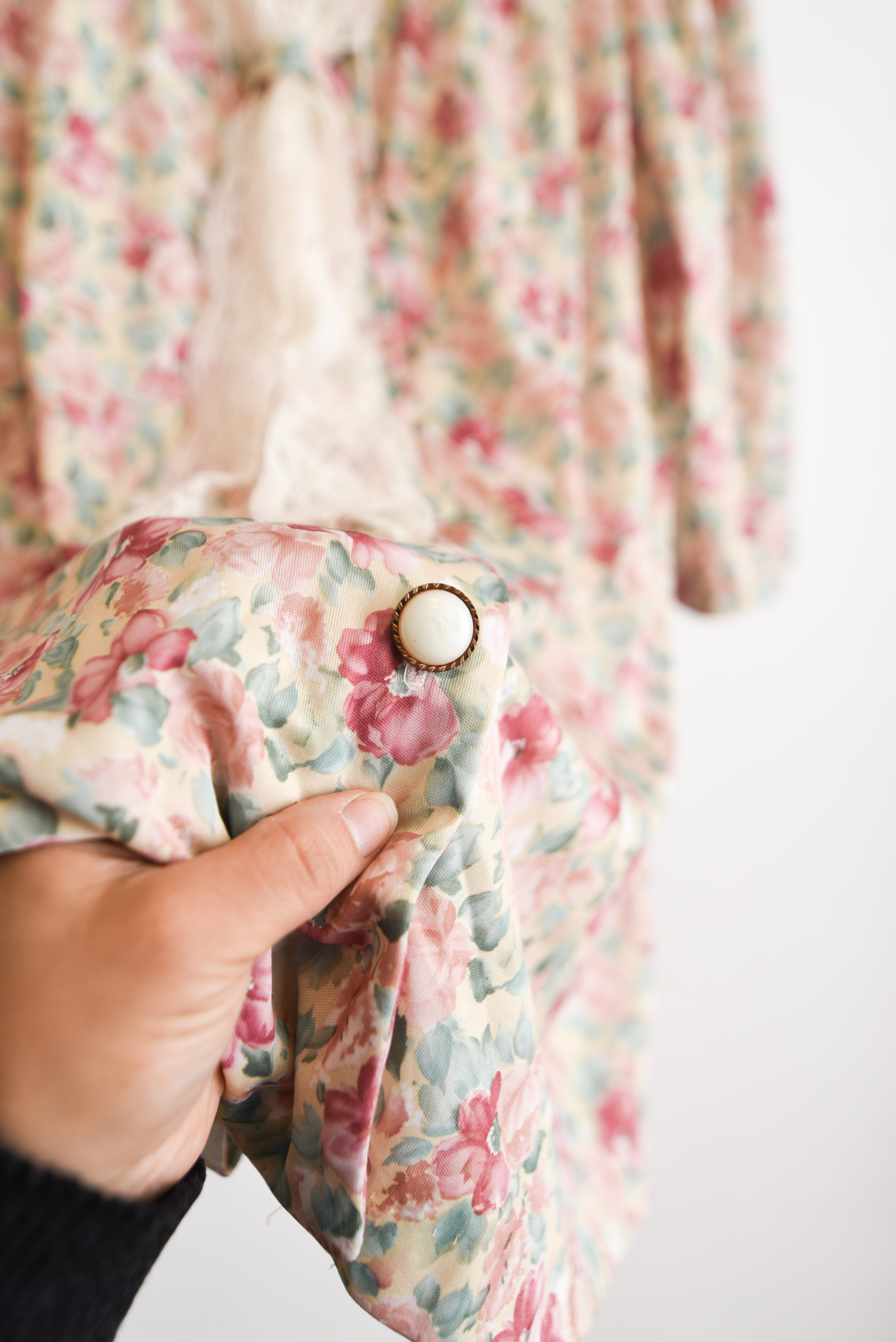 Vestido verde floral pastel vintage cuellito