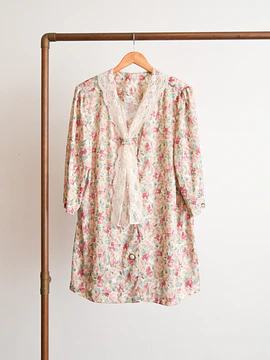 Vestido verde floral pastel vintage cuellito